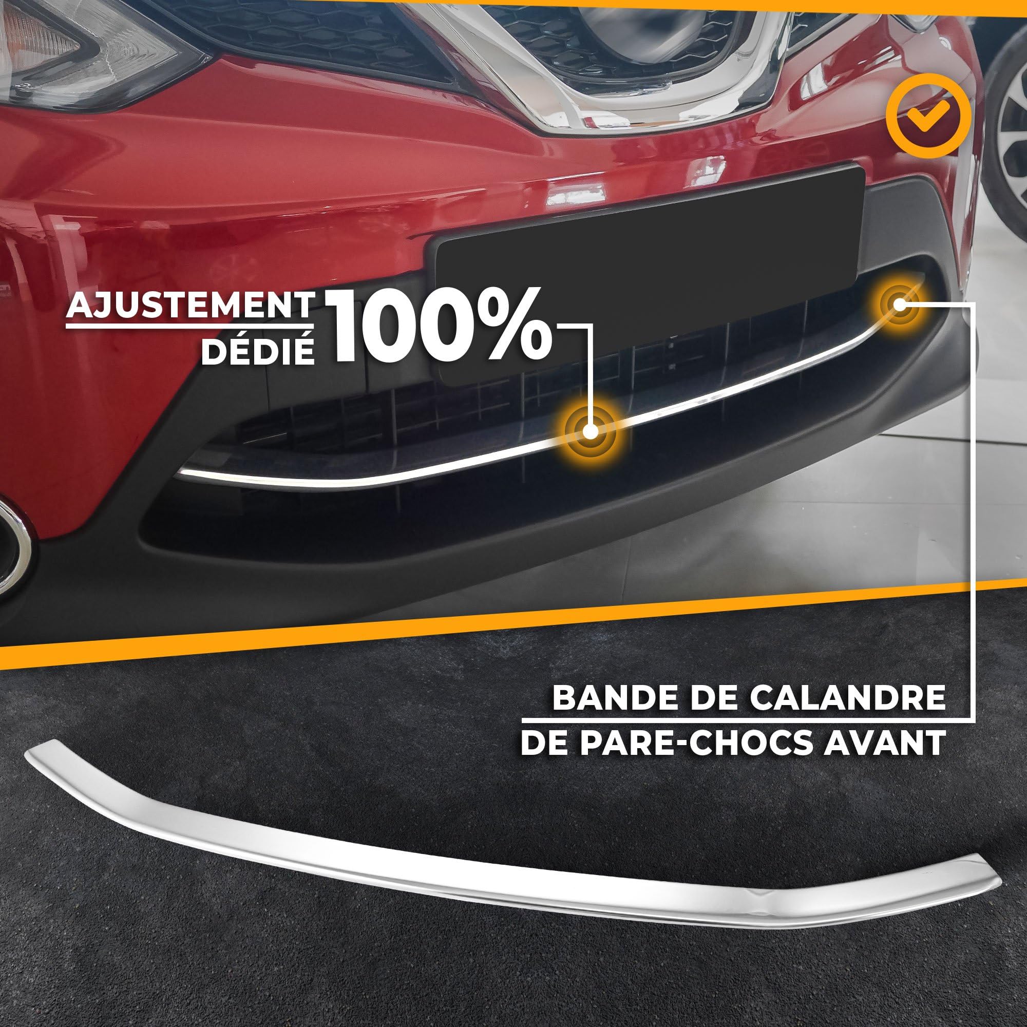 CHROMEMASTER | Compatible avec Nissan Qashqai 2014-2017 | Bande de Calandre de Pare-chocs Avant ; Acier Inoxydable Poli | Neues, Ajustement Parfait ; Nouveau Look Attrayant de la Voiture