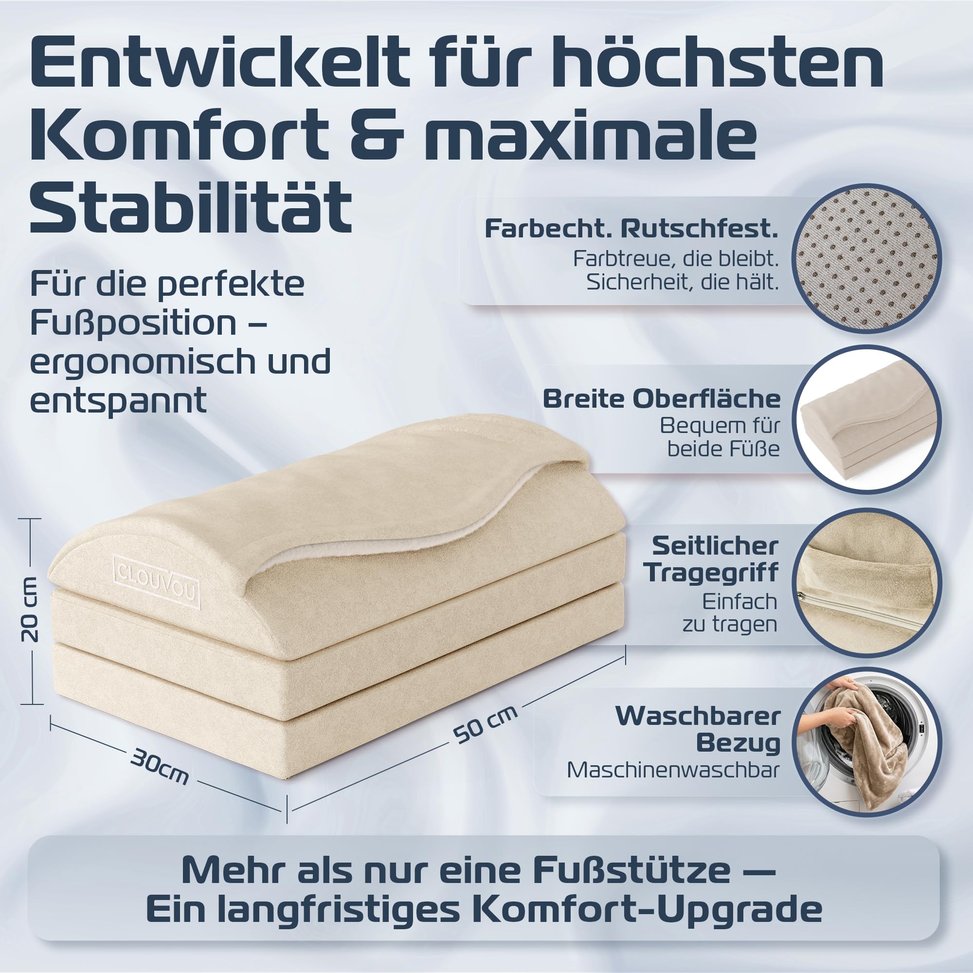 CLOUVOU MasterRest Ergonomische Fußstütze Schreibtisch [TESTSIEGER] Fußhocker höhenverstellbar - Fußablage Schreibtisch - Fußstütze Büro - Fußkissen für Homeoffice - Traumhaft Flauschig
