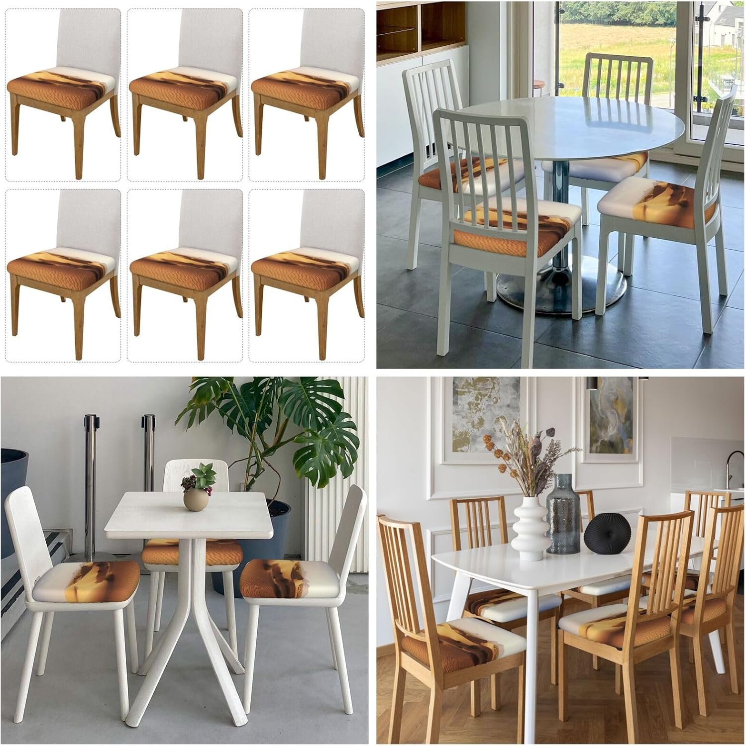 6pcs Stretch Seat Covers Set Desert Landscape Chair Cover for Dining Room Removable Chair Seat Slipcovers