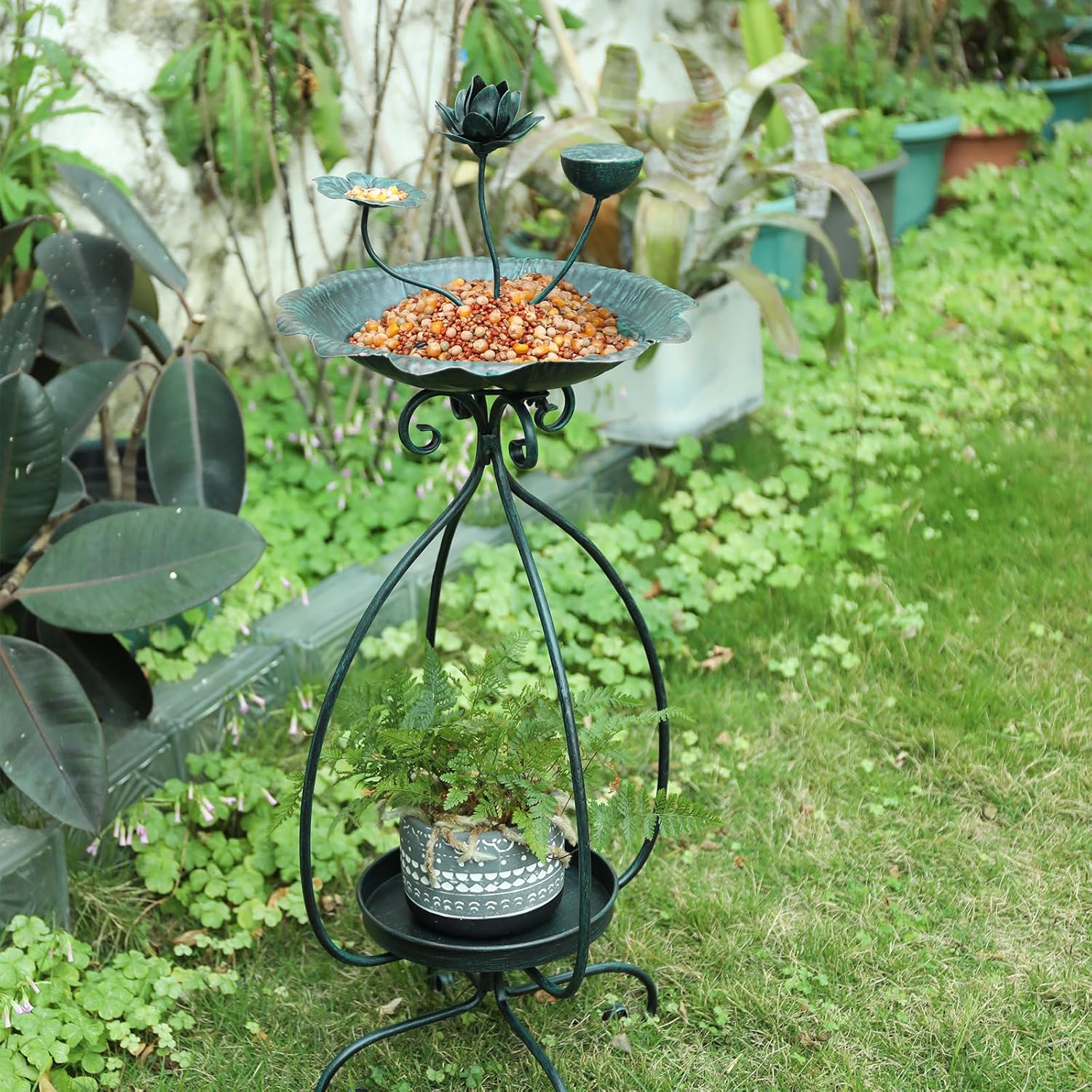 MUMTOP Bird Baths for Outdoors-Metal Outdoor Bird Bath - Vintage Lotus Birdbaths with Flower Planter, Bird Feeders for Outside, Garden, Patio, Lawn Decor
