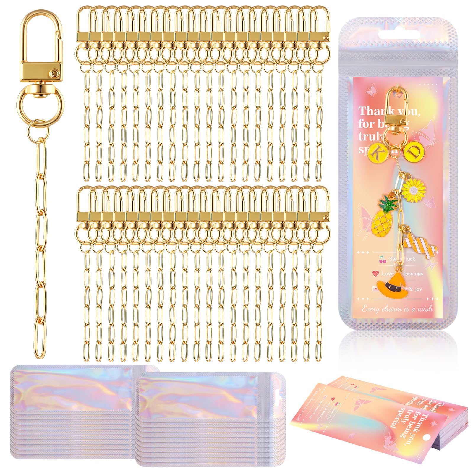 Wurosi 50Set Paperclip Keychain Making Kit with Gift Bags &amp; Thank You Cards