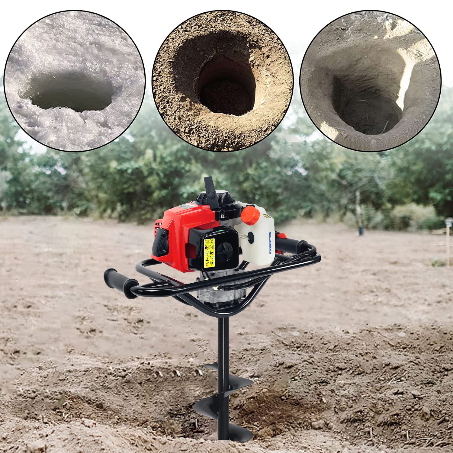 XtremepowerUS 2.5HP Powerhead Post Hole Digger Fence Tree Hole Digger with 2PC Auger Bit 6", 10" Bit Set, Red/Black