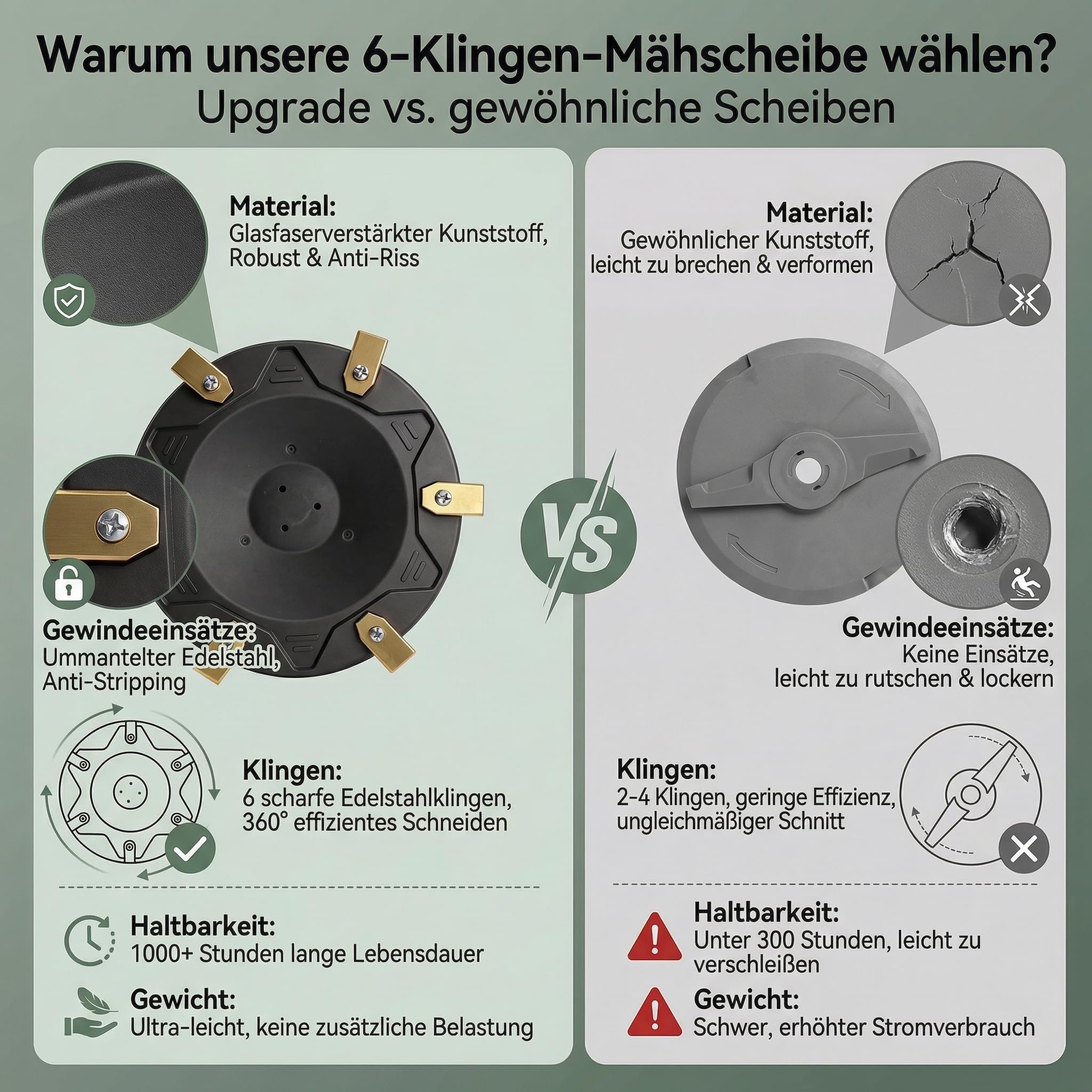 6-częściowy zestaw tarcz do noży kompatybilnych z ECOVACS Goat O500, O800, O1200, G1-800, G1-2000, G1, talerzykiem do koszenia premium, tworzywo sztuczne wzmocnione włóknem szklanym, na 6 ostrzy