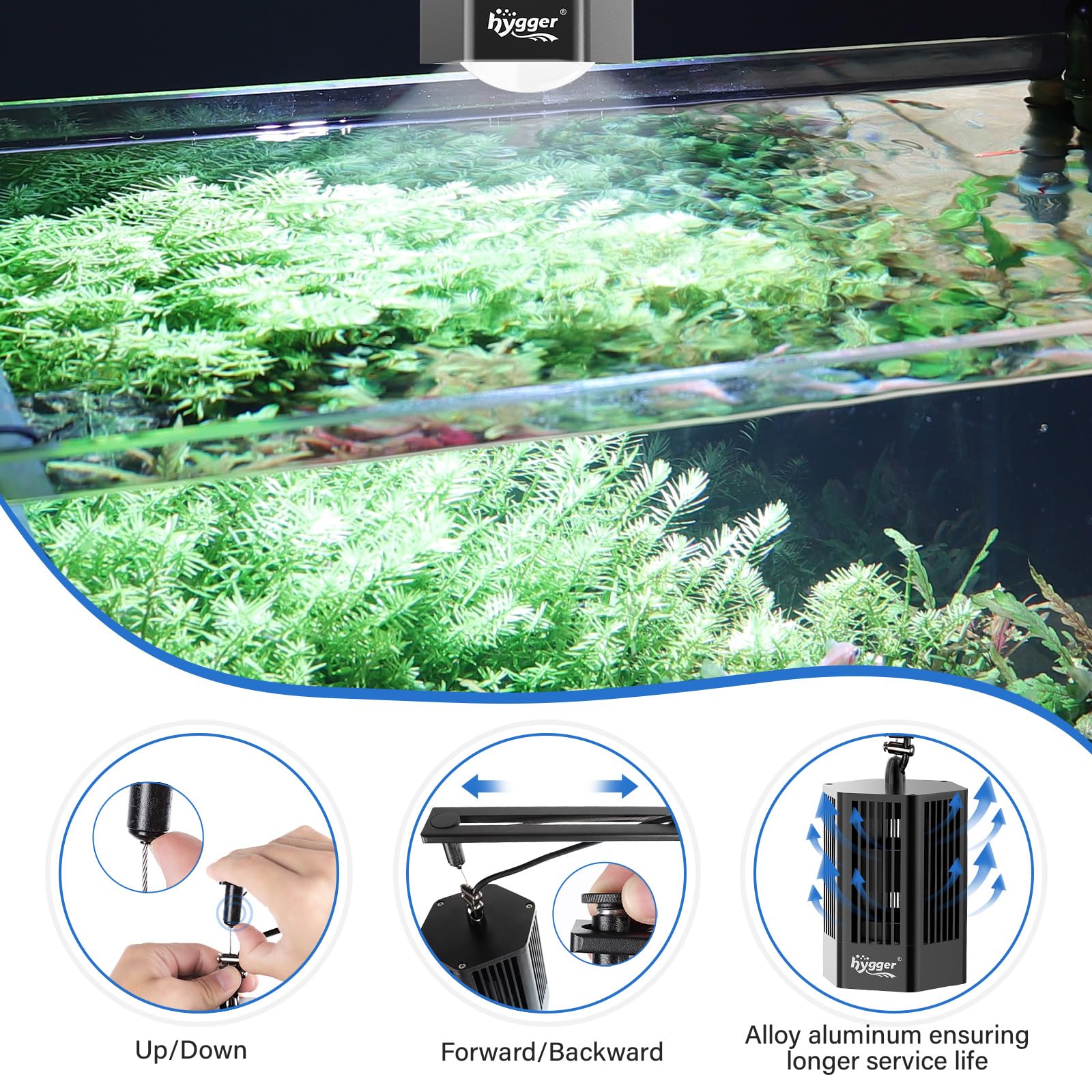 Hygger Clip-On LED-Aquariumbeleuchtung - 100W Vollspektrum RGB Wachstumslampe Mit Montagehalterung für Anspruchsvolle Wasserpflanzen
