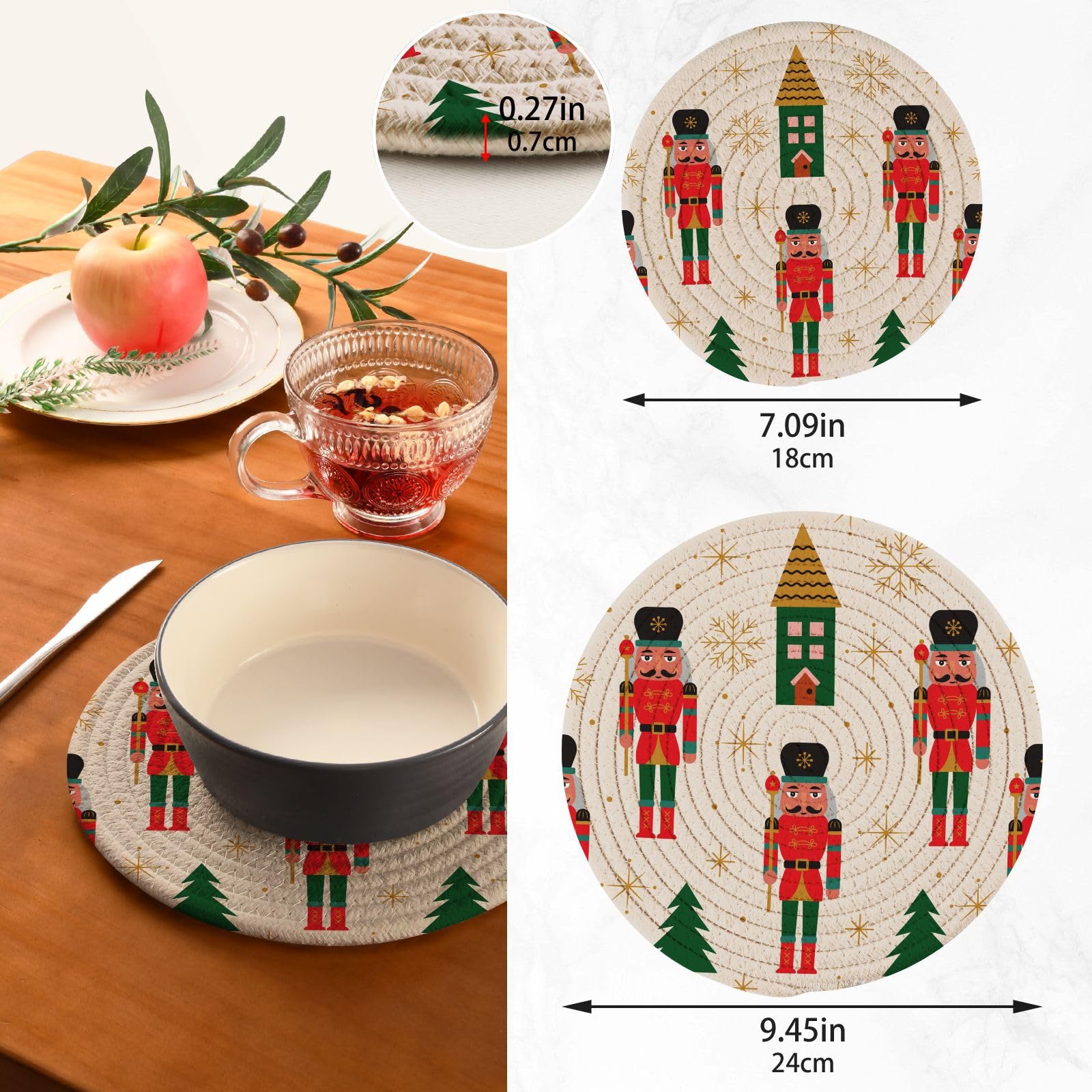 2-Pack Christmas Snowman Trivets - Woven Cotton Pot Holders For Holiday Kitchen