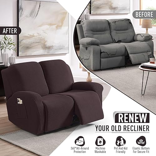 Vista 42 de TAOCOCO Funda para sofá biplaza reclinable, 6 piezas, fundas de sofá reclinable dobles para sofá biplaza reclinable doble de 2 asientos, protector