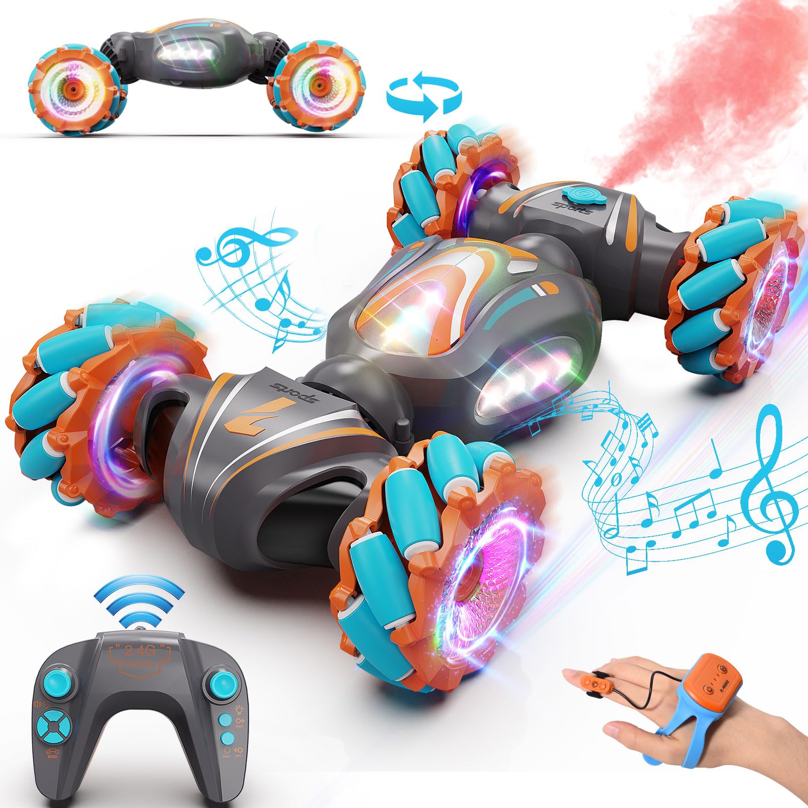 Nicella RC Gesture Control Stunt Car for Kids 5-7 6-12 8 9 10 11 Years Old Boys and Girls with Light & Music, 4WD, 360° Rotating, 2.4Ghz Remote Control Car Toys and Controlled by Hand