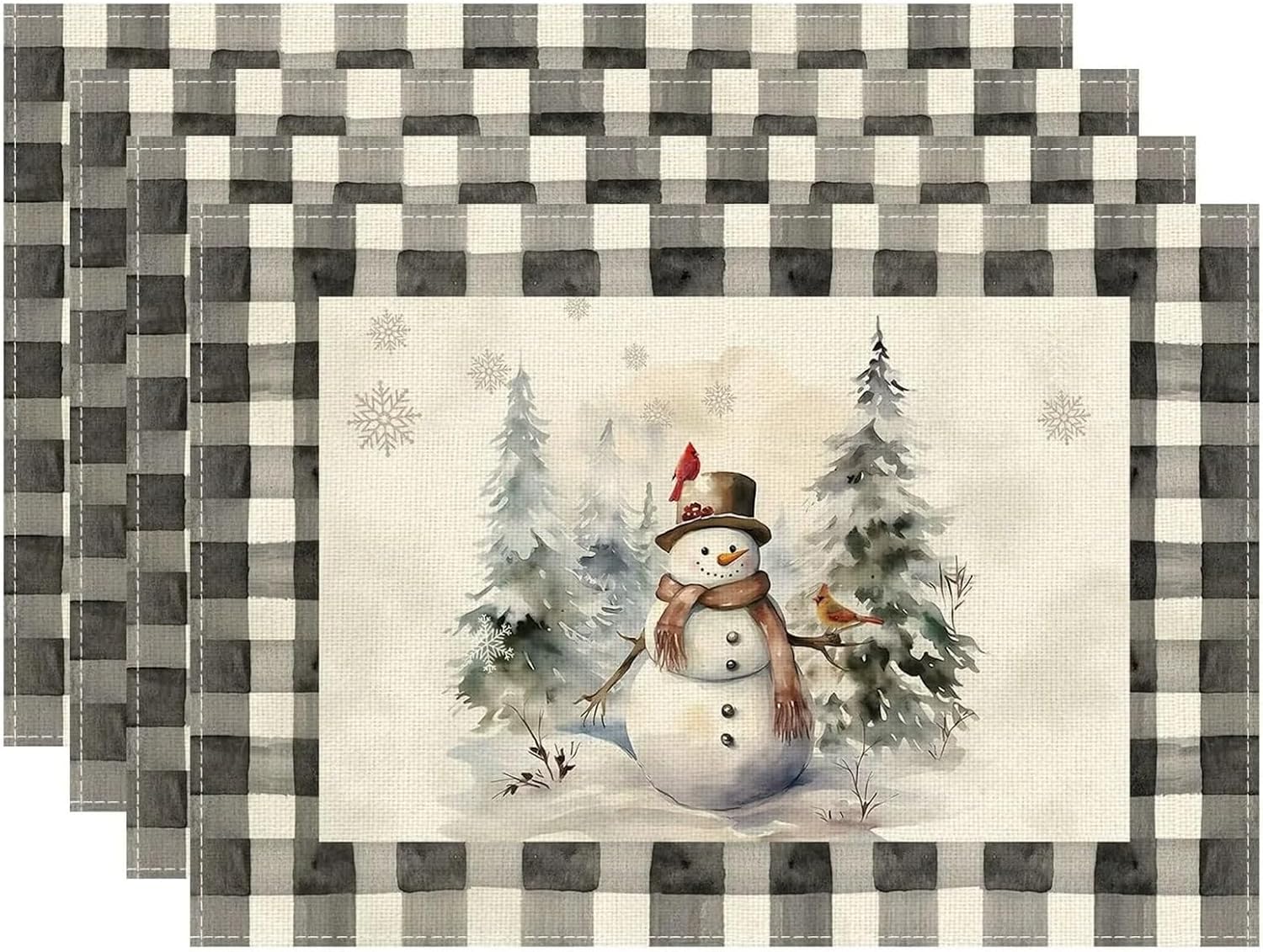 4pcs Red Buffalo Plaid Gnome Bell Christmas Winter Xmas Placemats Table Mats for Party Home Kitchen Dining Table Decor 12x18 Inch(8)