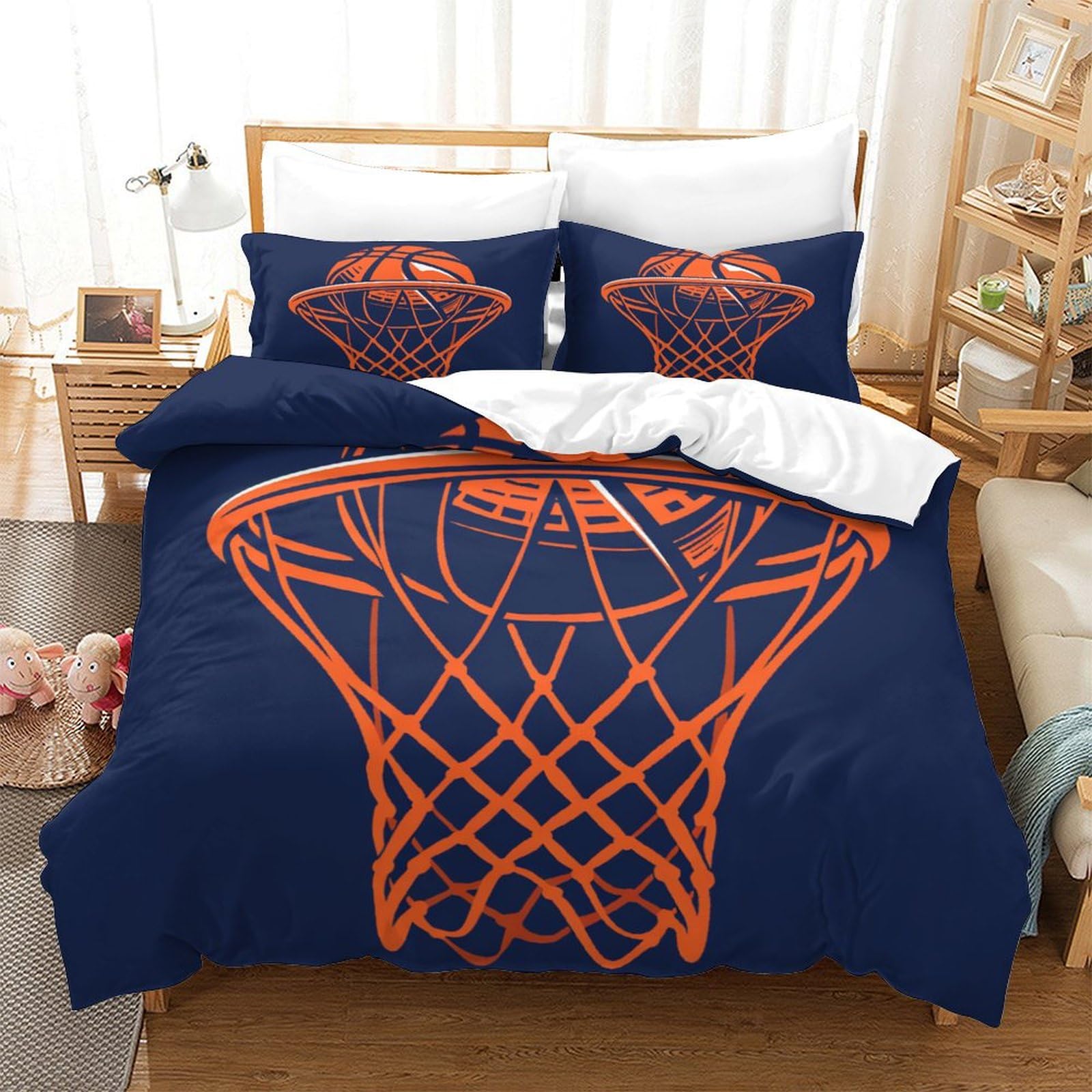 Housse de couette basket-ball 140x200 cm avec taies d'oreillers en microfibre pour lit simple