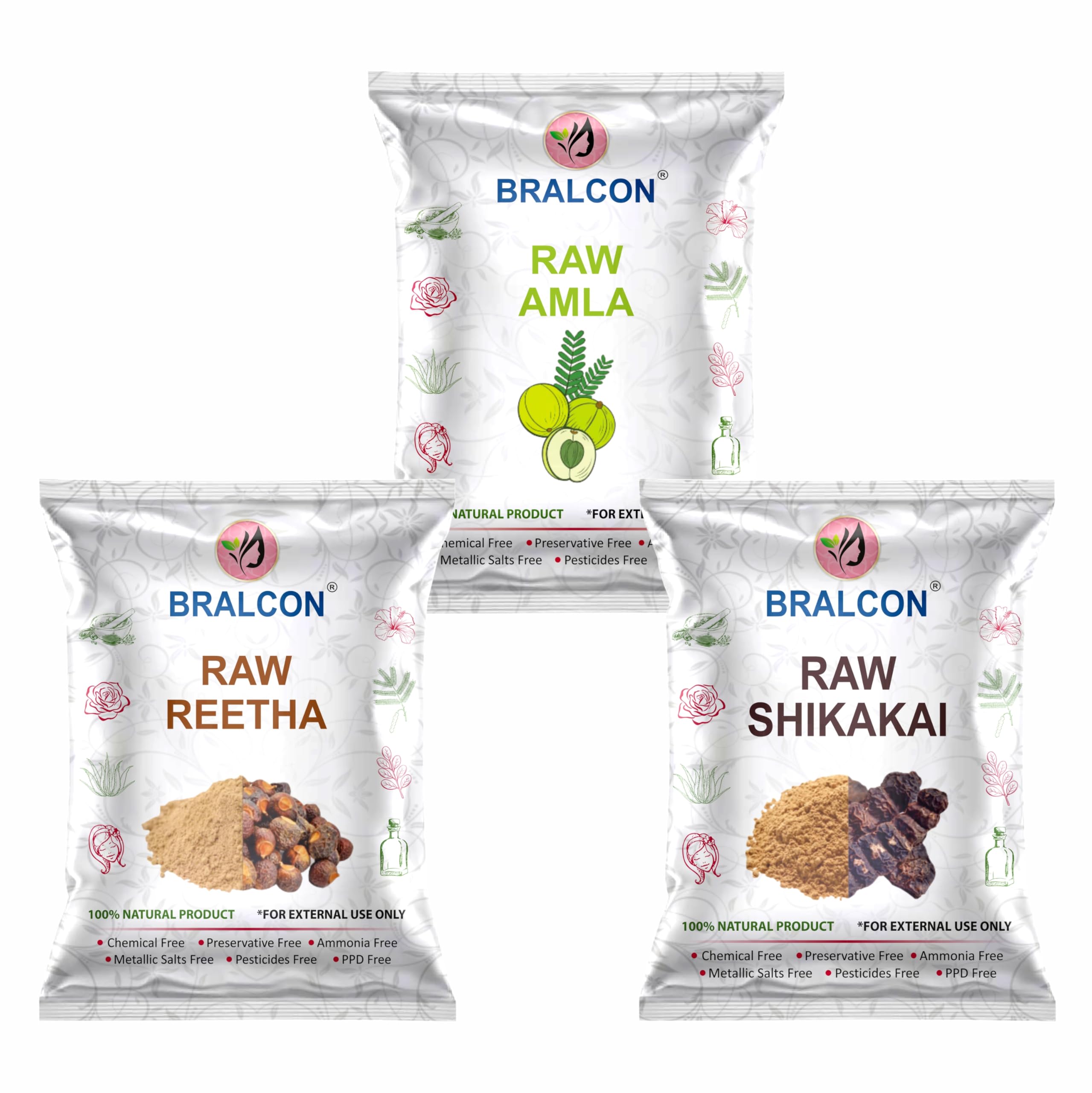 Raw Reetha, Amla & Shikakai Combo 300g (100g Each) | 100% Natural Whole Dried Herbs | Traditional Hair & Skin Care