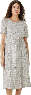 Amazon Brand - Symbol Women's Rayon Fit and Flare One Piece Midi Length Dress (with Self Fabric Belt) (Available in Plus S... Price In India