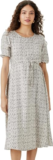 Amazon Brand - Symbol Women's Rayon Fit and Flare One Piece Midi Length Dress (with Self Fabric Belt) (Available in Plus S...