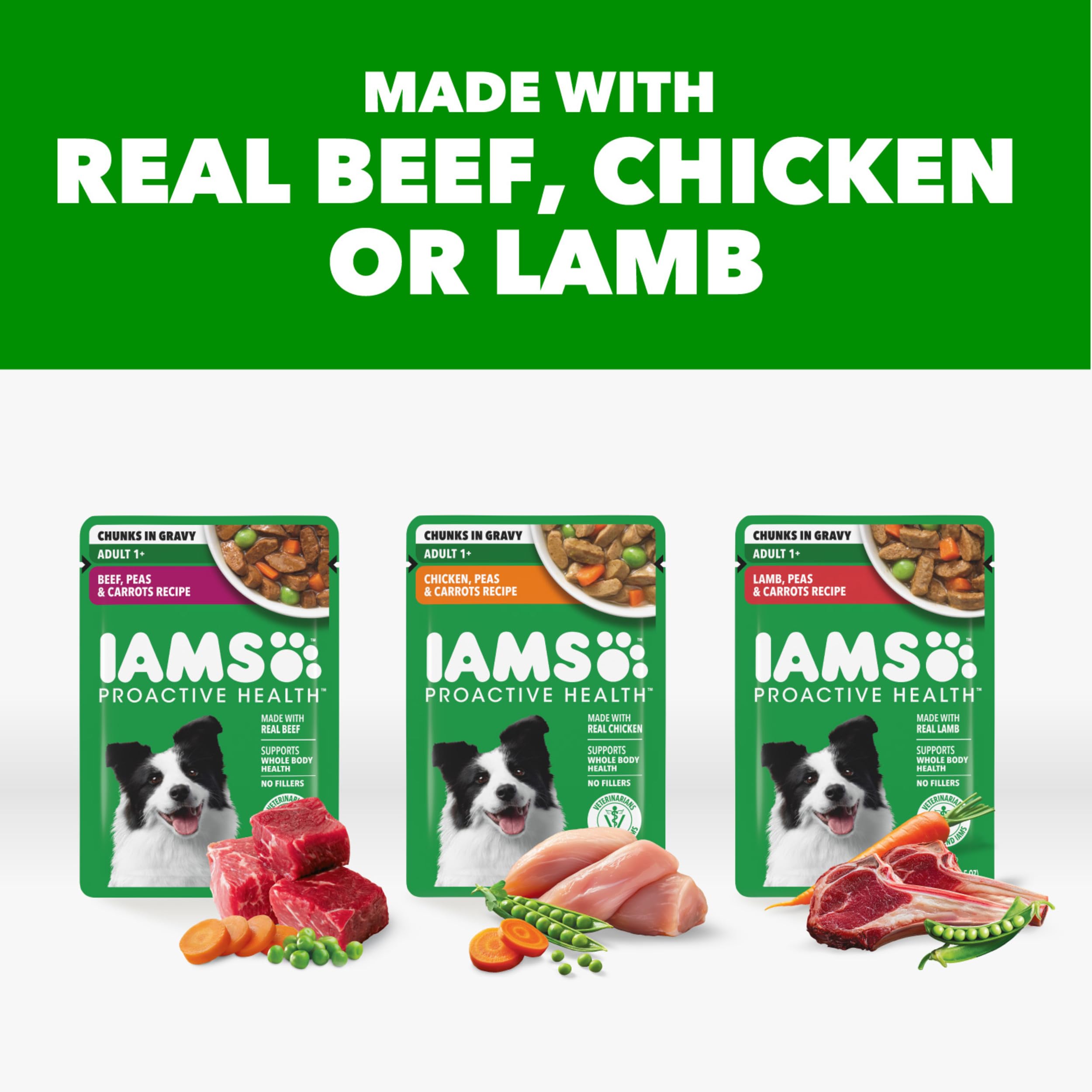 IAMS Proactive Health Adult Wet Dog Food Variety Pack, 3.5 oz. Pouch, (18 Count) - 3