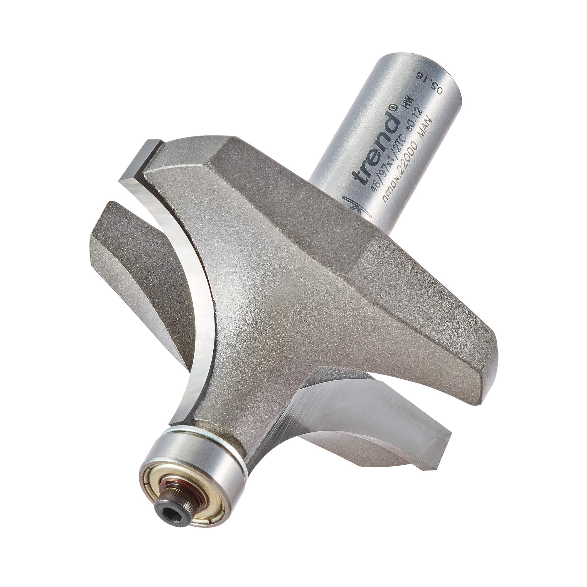 Trend Professional Bearing Guided Ovolo Router Cutter, 22.2mm Radius, 1/2 Inch Shank, 57.1mm Cut Diameter & 25.4mm Cut Length