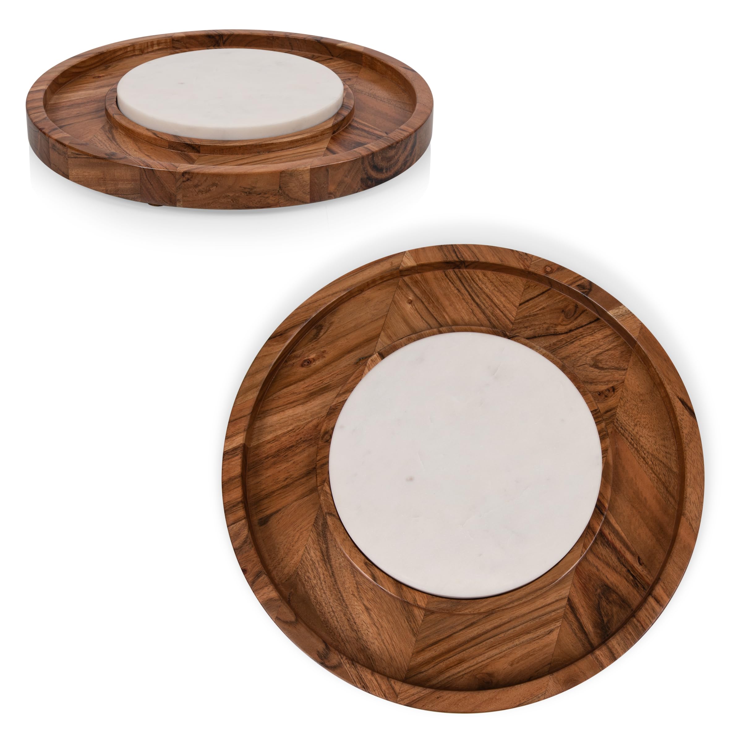 PICNIC TIME Isla Platter Inserto para Tabla de Queso, Juego de Tablas de charcutería, Bandeja Redonda para Servir, 13.8 x 13.8 x 1.2, Madera de Acacia con mármol