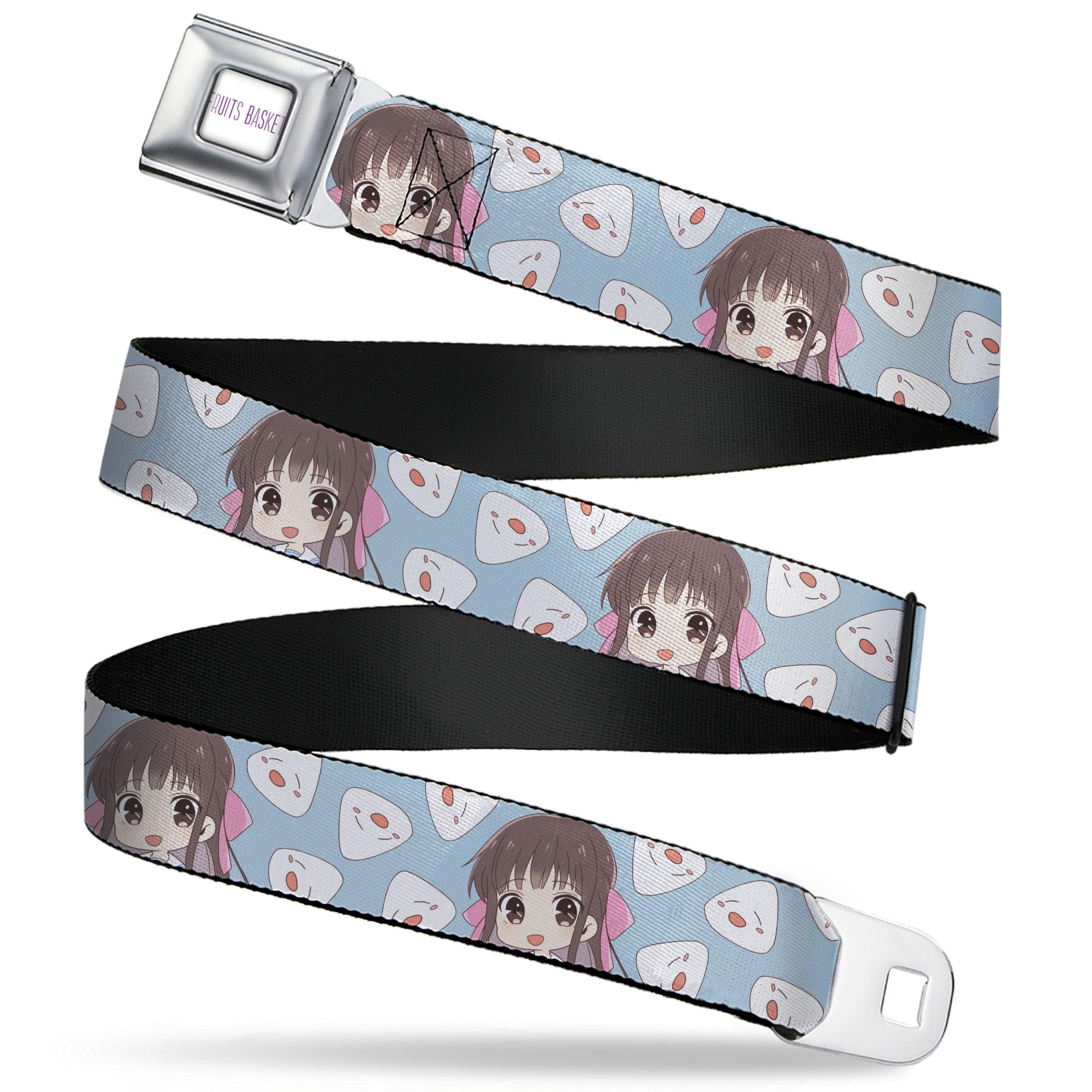 Crunchyroll Belt, Seatbelt Buckle Belt, Fruits Basket Chibi Tohru Honda and Rice Ball Light Blue, Youth 20 to 36 Inches