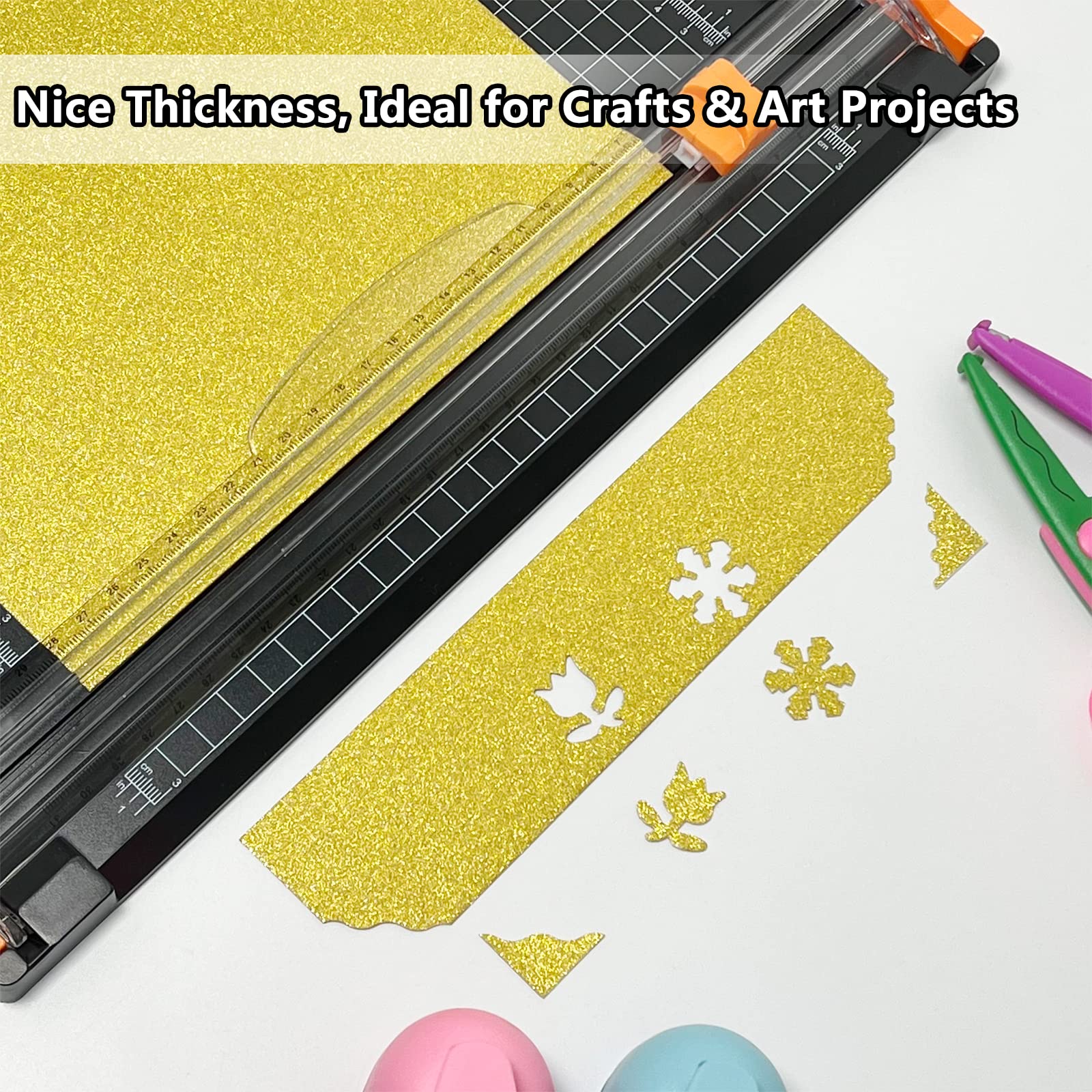 Gold Glitter Cardstock, 60Pcs Gold Glitter Paper for Cricut, Gold Card