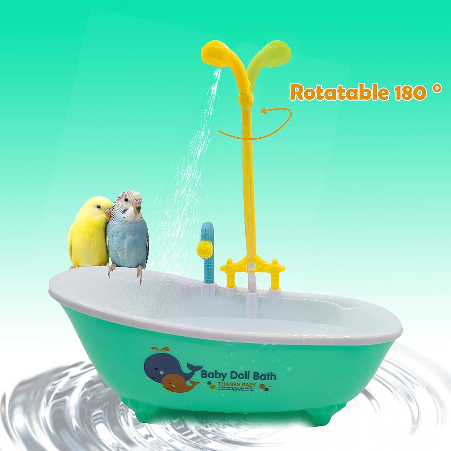 Parrot Automatic Bathtub with Shower, Cute Durable Bird Bath Shower Tub Birds Bath Fountain for Small Medium Parrots Cockatiel Parakeets Conures Lovebirds(Green 10.2 x 4.0 x 11.02Inch)