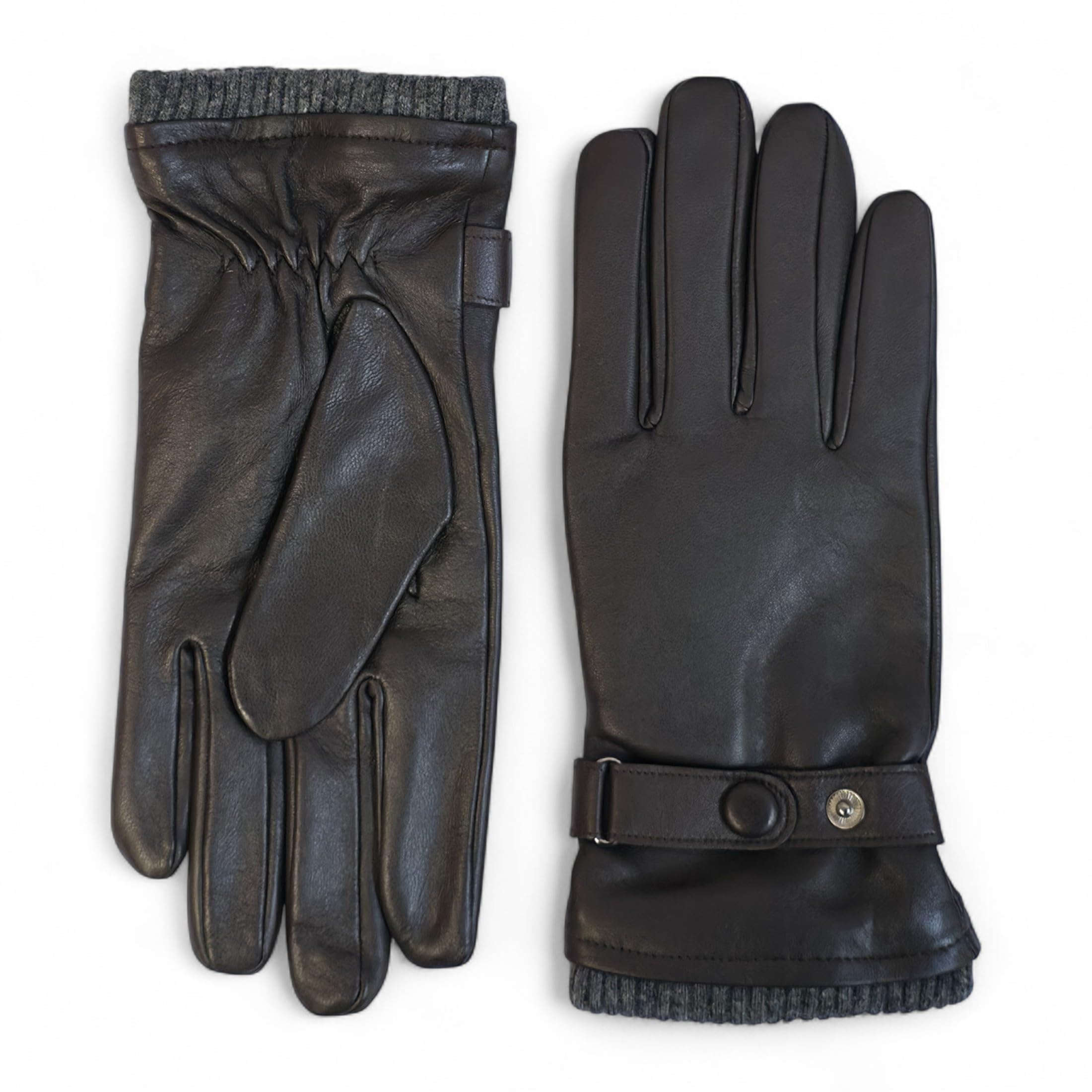 Infinity Leather Men's Brown ’S Italian Leather Driving Gloves – Soft Premium Leather, Warm Wool Lining, Touchscreen Compatible, Water-Resistant – Winter Motorcycle & Casual Gloves