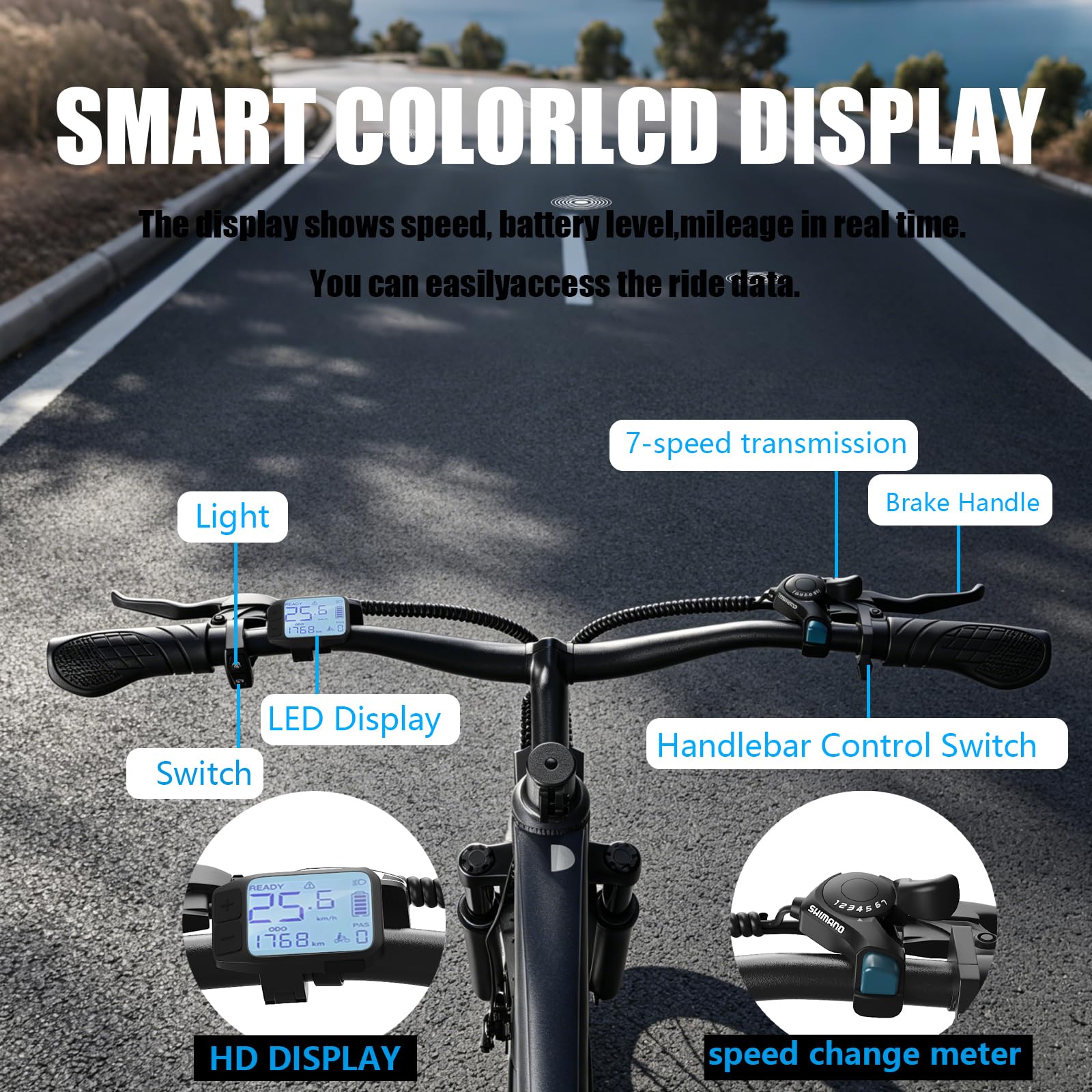 Bicicleta eléctrica de 26 pulgadas, para hombre y mujer, con motor de 250 W, batería de 36 V, 7 marchas, pantalla LCD, 3 modos de conducción, freno de disco doble, Pedelec, bicicleta de montaña E para