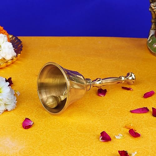 Miniatura 3 de SATVIK - 1 unidad de campanas Puja de latón indio religioso diwali festivo diario Pooja Hogar Templo Mandir Oficina Ghanti Recepción Escolar Boda