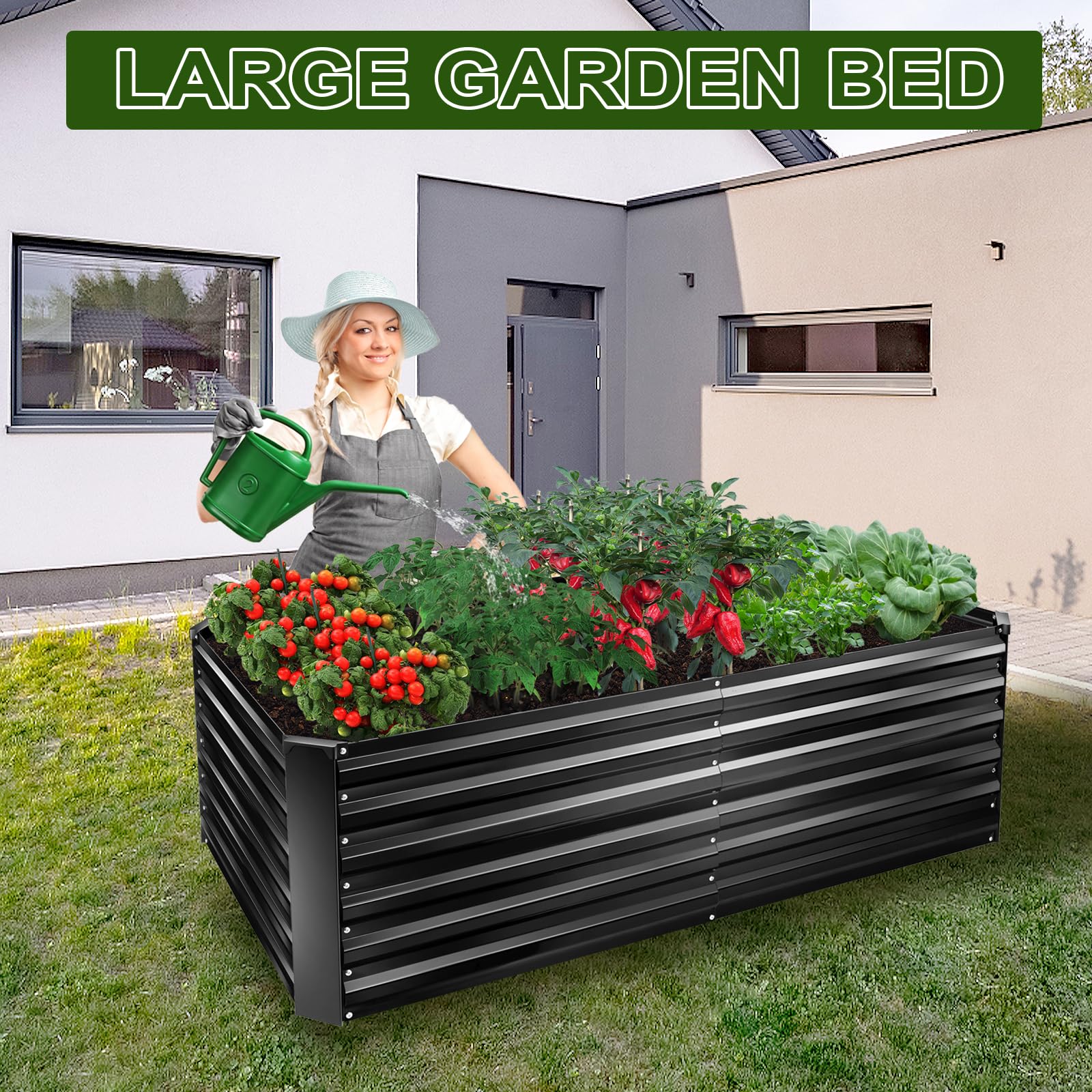 EDOSTORY Metal Raised Bed Garden Bed Kit, 6x3x2ft Tall Galvanized Planter Raised Garden Boxes Outdoor, Large Metal Raised Garden Beds for Flowers, Vegetables, Herbs