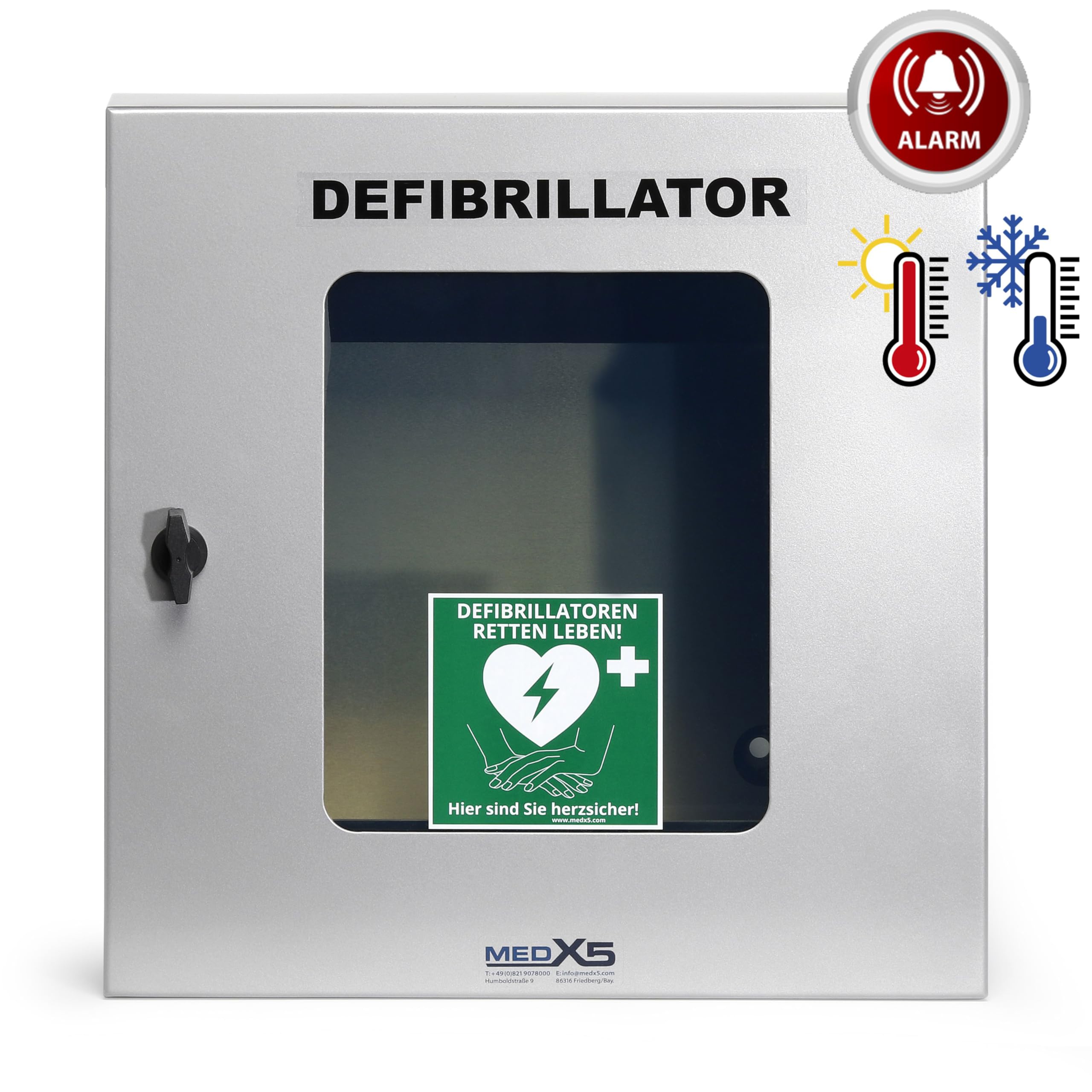 Kommunen Set, Primedic HeartSave YA, Erste Hilfe Defibrillator mit automatischer Schockabgabe (Made in Germany & 8 Jahre Herstellergarantie*) zzgl. Außenwandkasten