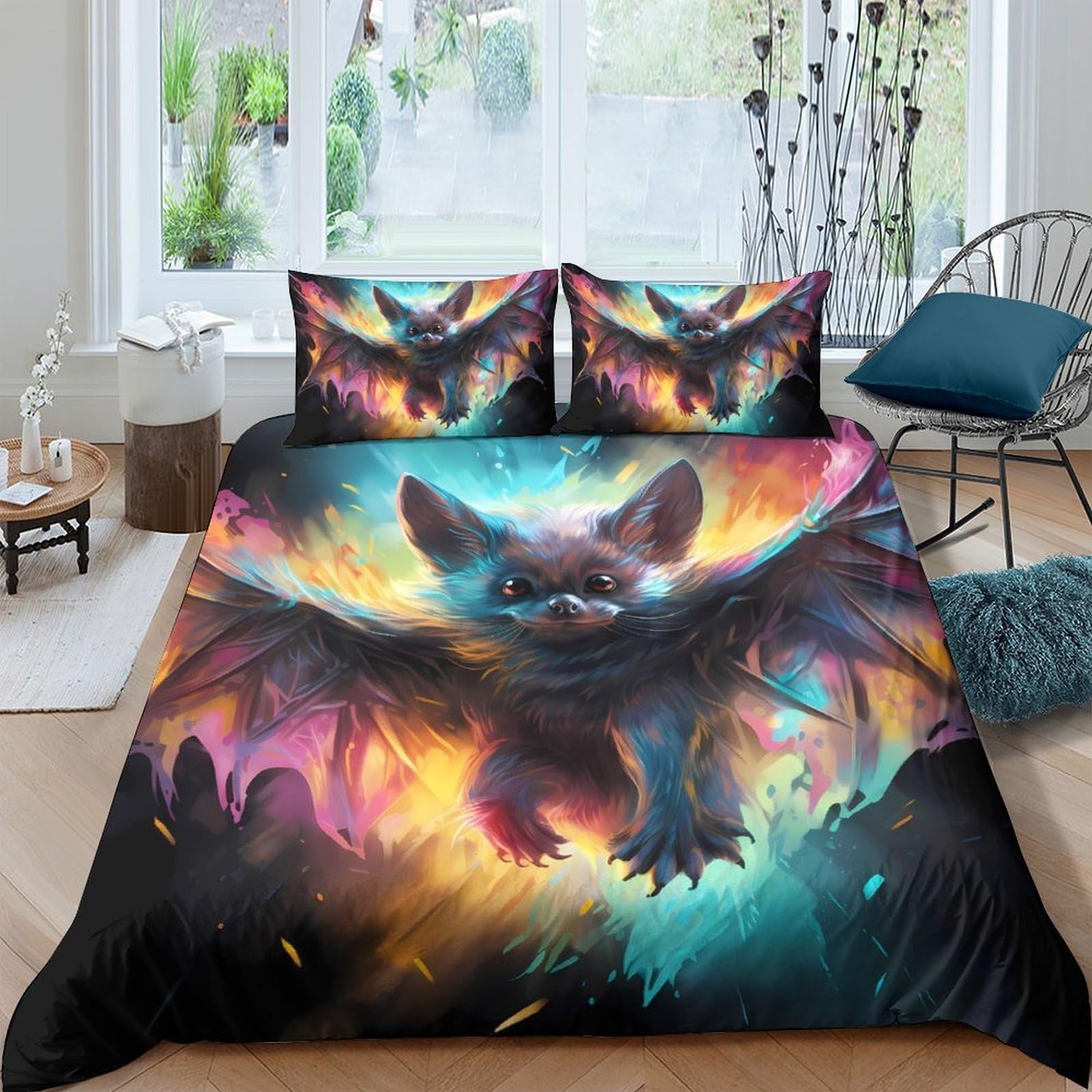 Ctjqhvkz Style-6 3D Printed Fantasy Bat Fitted Sheet Microfiber Soft Colourful Night Mattress Cover For Bedroom Guest Room Decor Single（135X200cm）