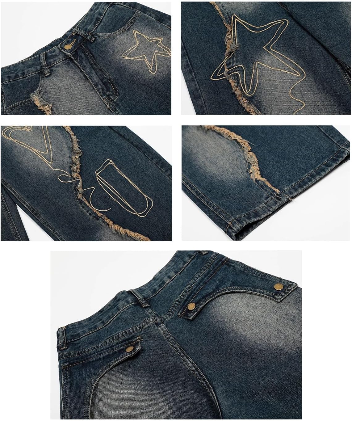 Unisex Y2K Graffiti Baggy Jeans – Vintage Wide Leg Oversized Streetwear Denim Pants with Star Heart Print - Image 8