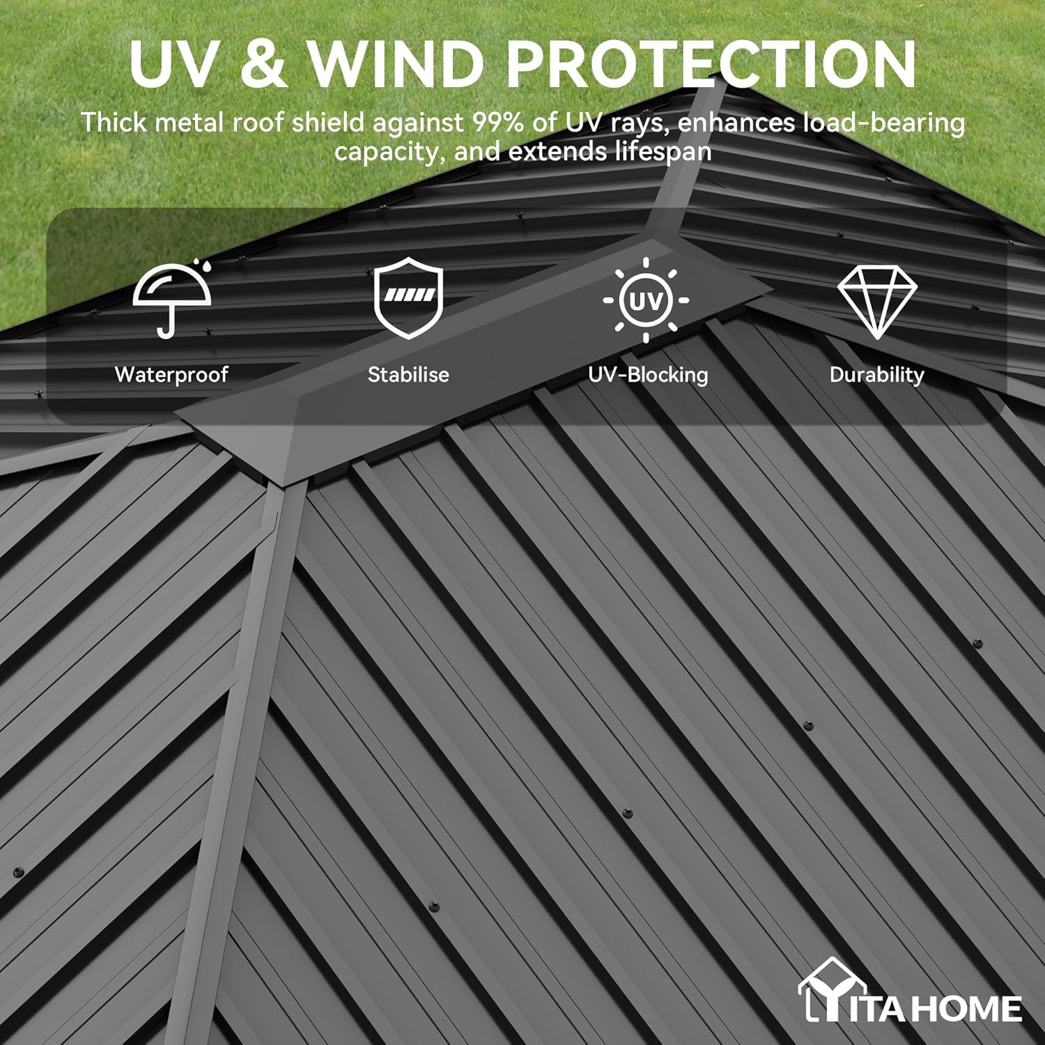 YITAHOME 10X12FT Hardtop Metal Gazebo Single Top Outdoor Patio Canopy Galvanized Iron Aluminum Column Garden Tent Curtains Netting for Backyards Decks Lawns,Brown