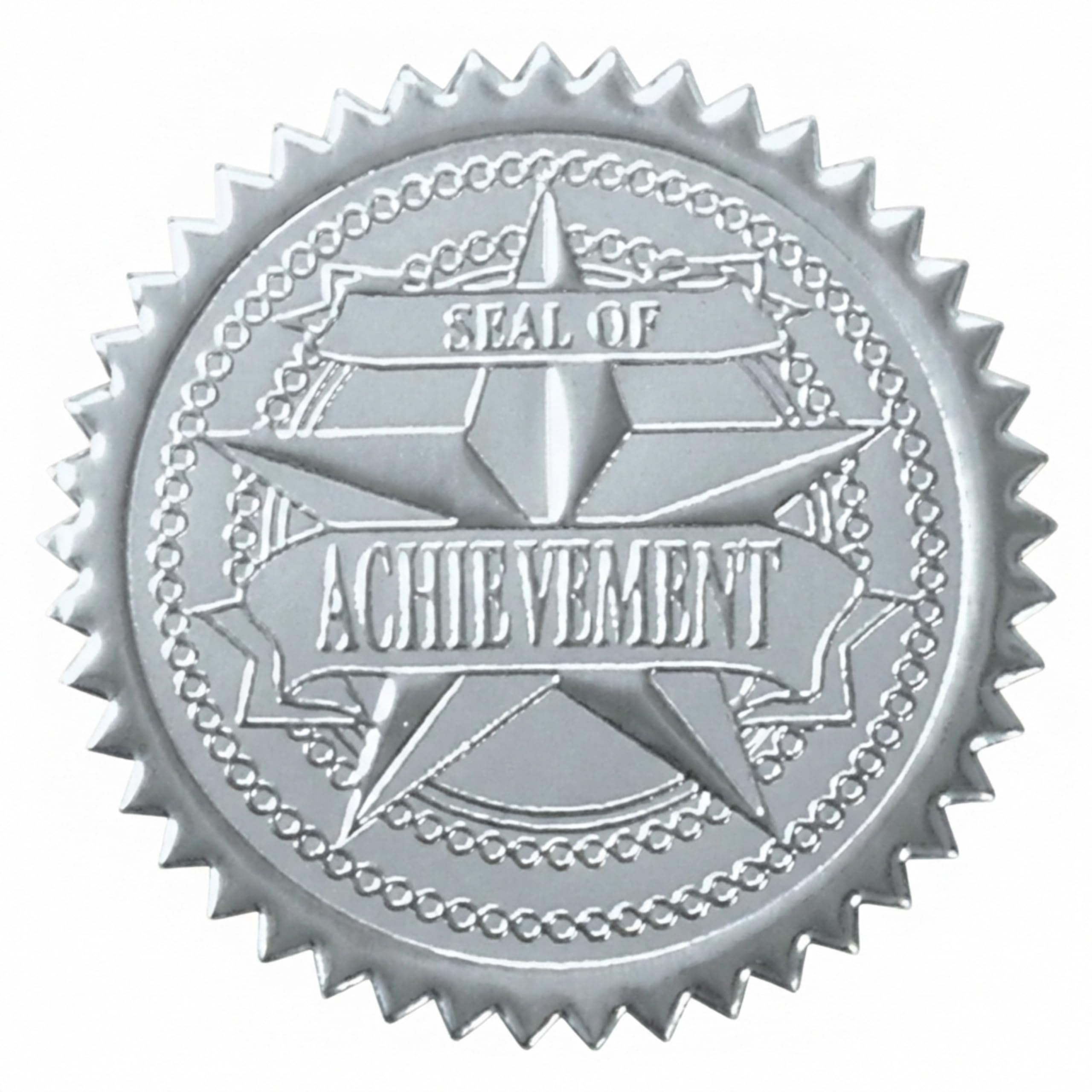 PaperDirect Seal of Achievement - Sellos de certificado de plata en relieve, paquete de 102