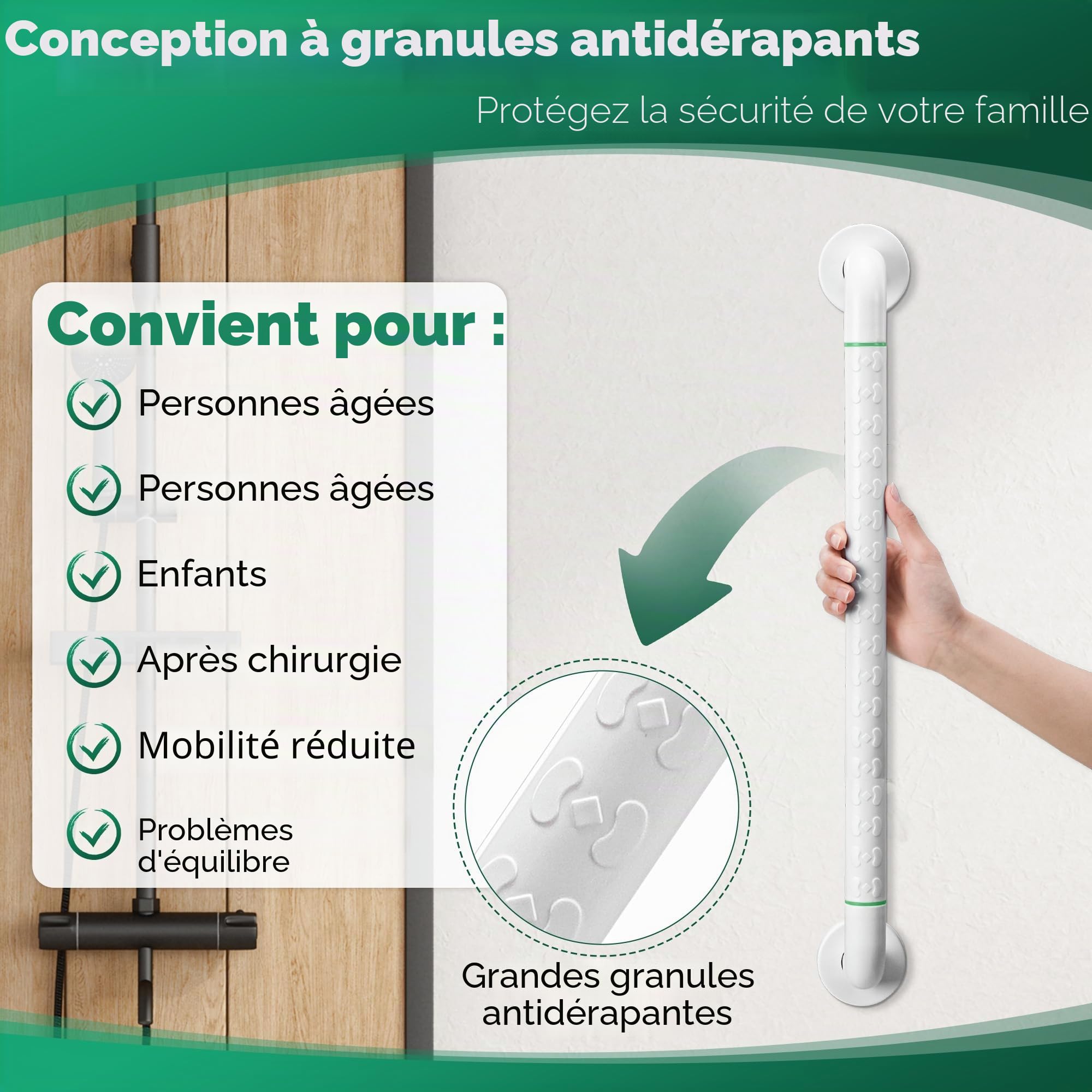 Fanwer 2 Pack Anti Bathroom Grab Rail,Rail de main de douche en acier inoxydable blanc,Support de rail de main de sécurité pour personnes âgées, enfants et handicapés (24 pouces)