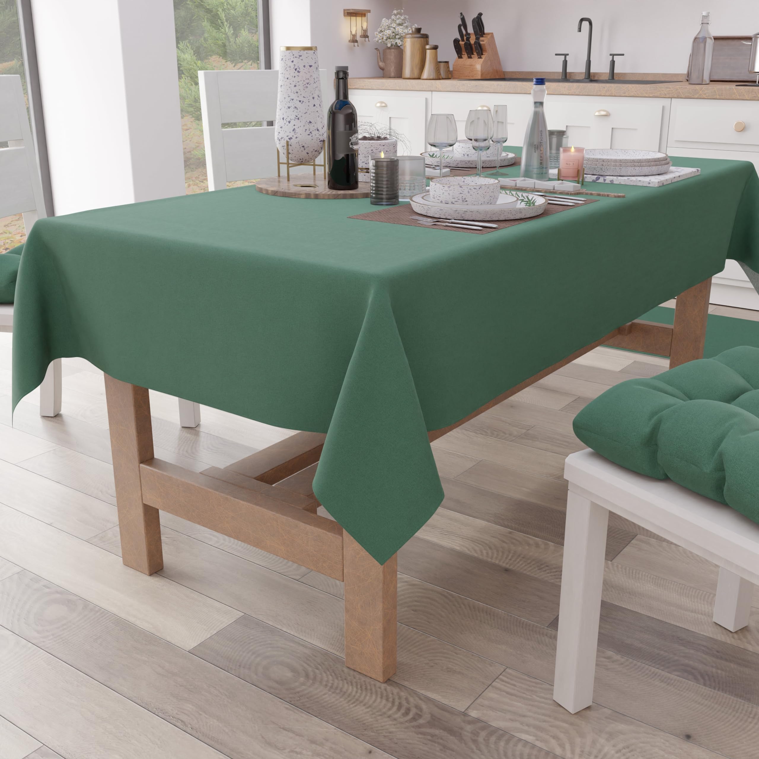 PETTI Artigiani Italiani - Table Cloth, Kitchen Tablecloth in Plain Cotton, Square Green X4 Seater (140 x 140 cm)