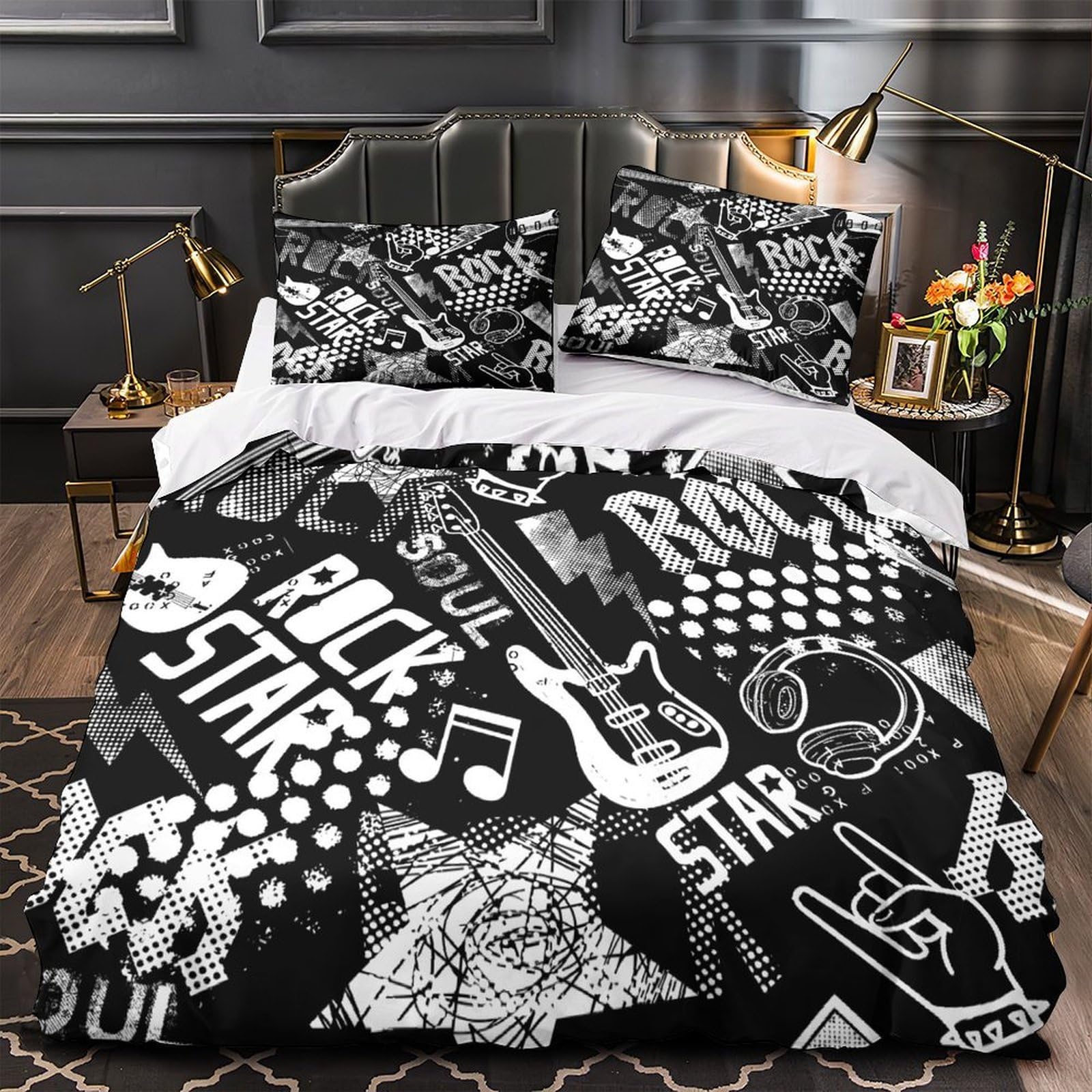 Housse de couette musique rock 140x200cm le cadeau idéal pour enfant et ado