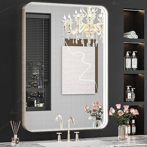 Vosuja Espejos de baño dorados de 24 x 36 pulgadas para pared, espejos de pared con marco de metal de aleación de aluminio que no se oxida, vidrio disponible en Yaxa Colombia