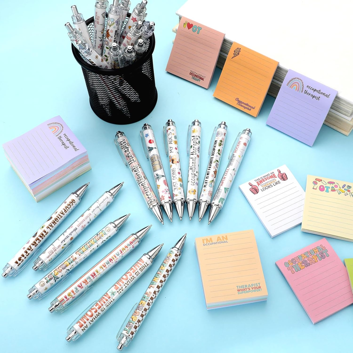 Resurhang 48 Pcs Occupational Therapy Month Appreciation Gift Occupational Therapist Pens and Notepads OT Sticky Notes Ballpoint Pens OT Appreciation Gifts for Women Men Friend Staff Coworker Teacher