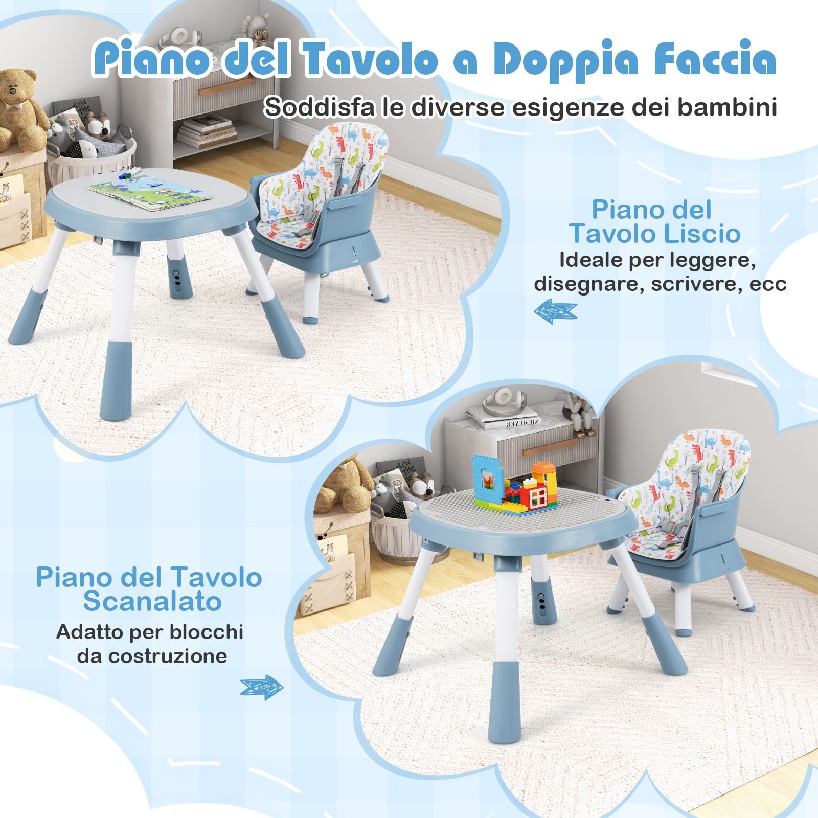 COSTWAY Seggiolone Pappa per Bambini 16 in 1, Seggiolone Convertibile con Cintura e Vassoio Rimovibile, Sedia Evolutiva per Neonati 6-36 Mesi con Piano Bifacciale, 3 Giochi e Cestino (Verde)