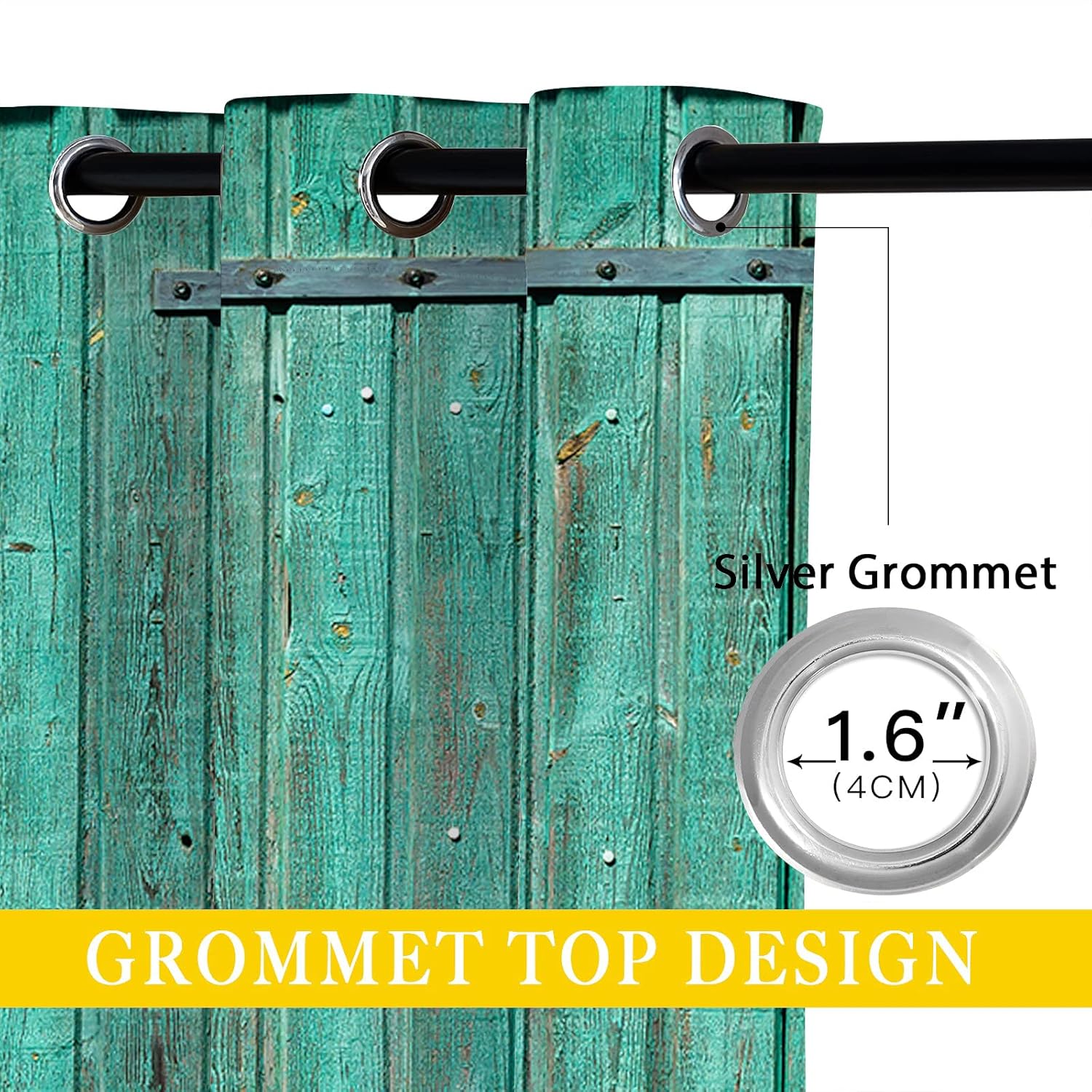 Wooden Barn Door Blackout Curtains for Girls Boy Home Decor, Old Farmhouse Rustic Turquoise Door Grommet Thermal Insulated Drapes Darkening Window Curtain for Bedroom Living Room, 84 x 84 Inch