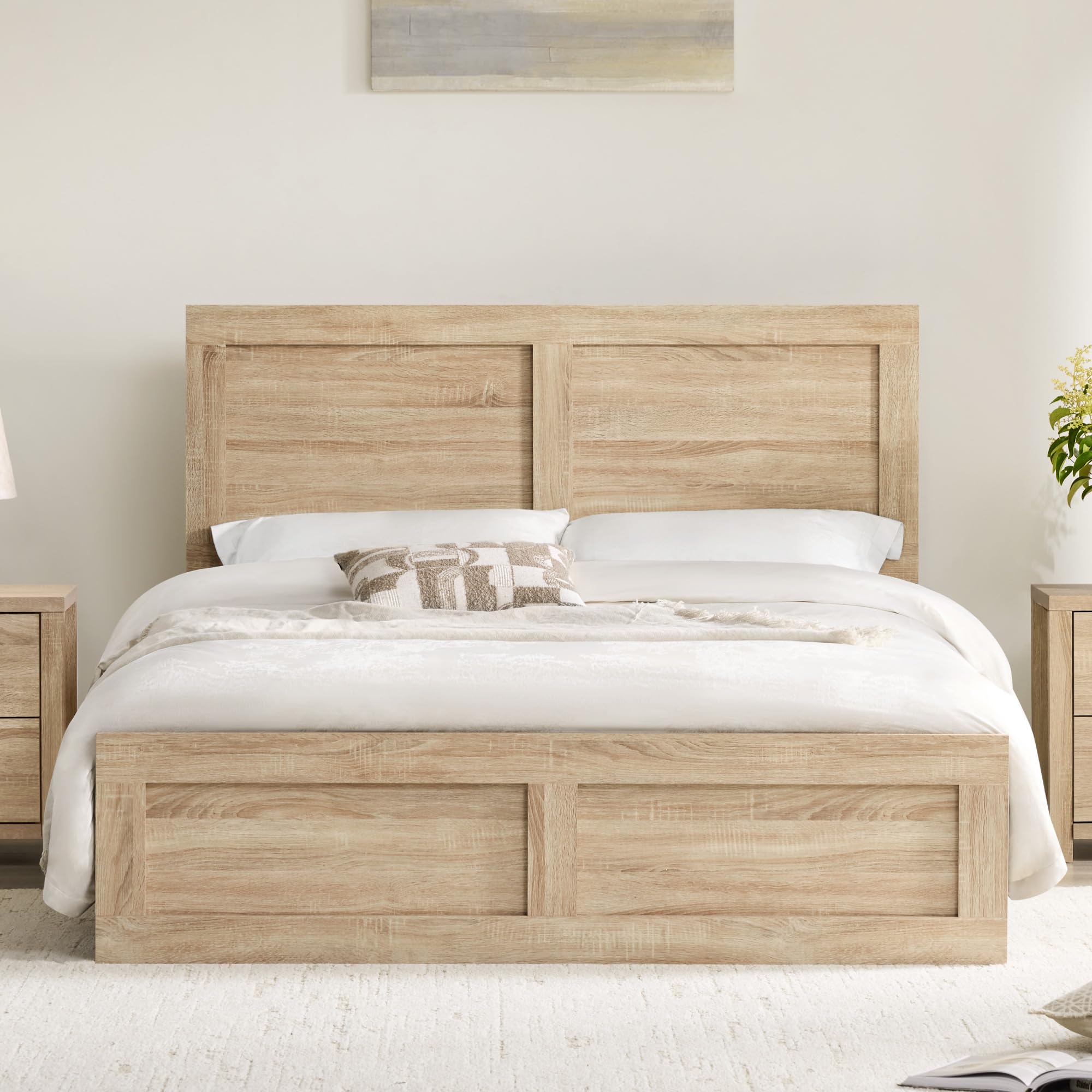Photo 1 of ***PARTIAL SET*** KISLOT Wood Bed Frame with Headboard and Footboard, Wooden Platform Mattress Foundation with Silent Slat Support Noise-Free No Box Spring Needed Easy Assembly