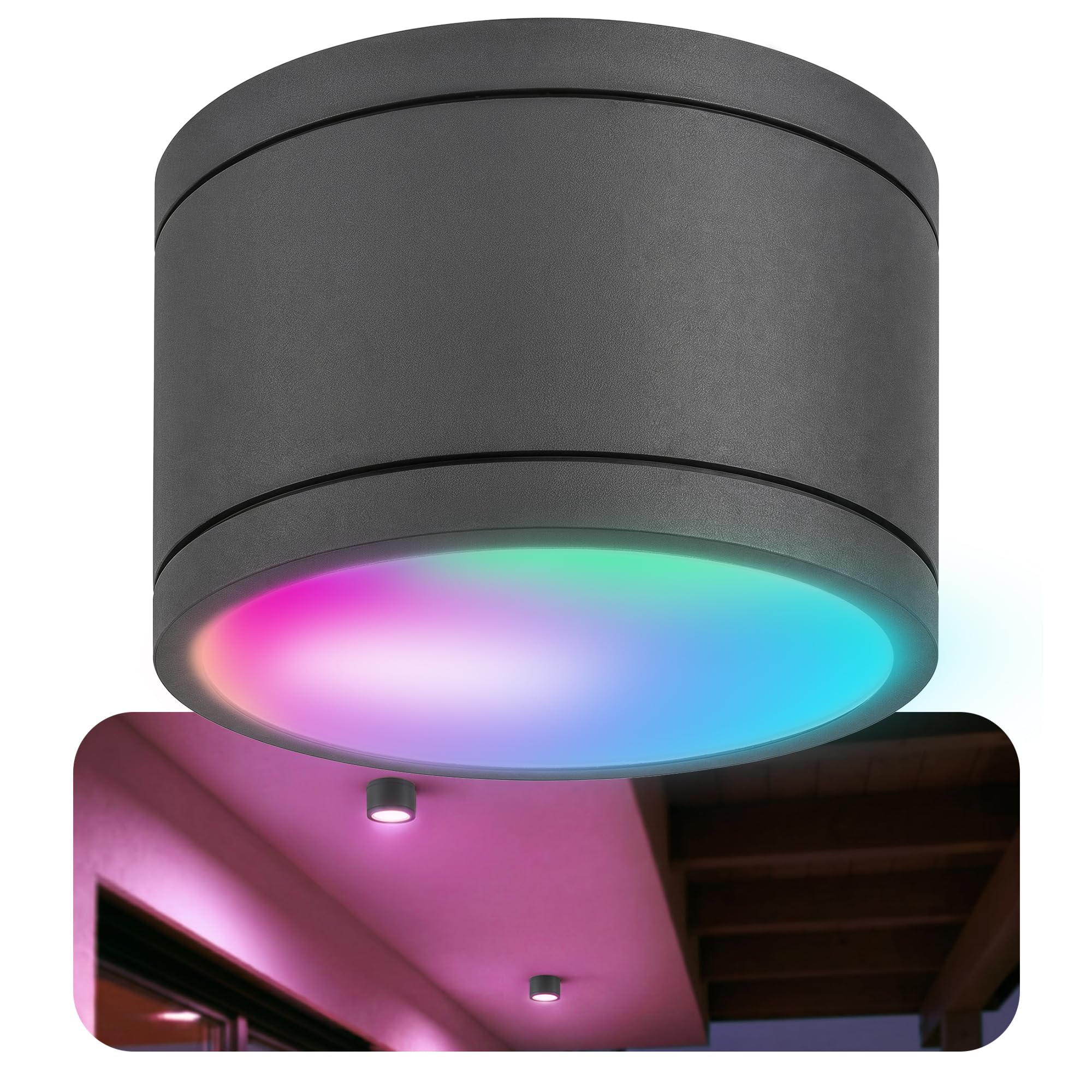SSC-LUXon CELI-WX Badezimmer Lampe Smart Home Deckenspot kompatibel mit Alexa, Siri & Google - WLAN RGB LED Downlight anthrazit