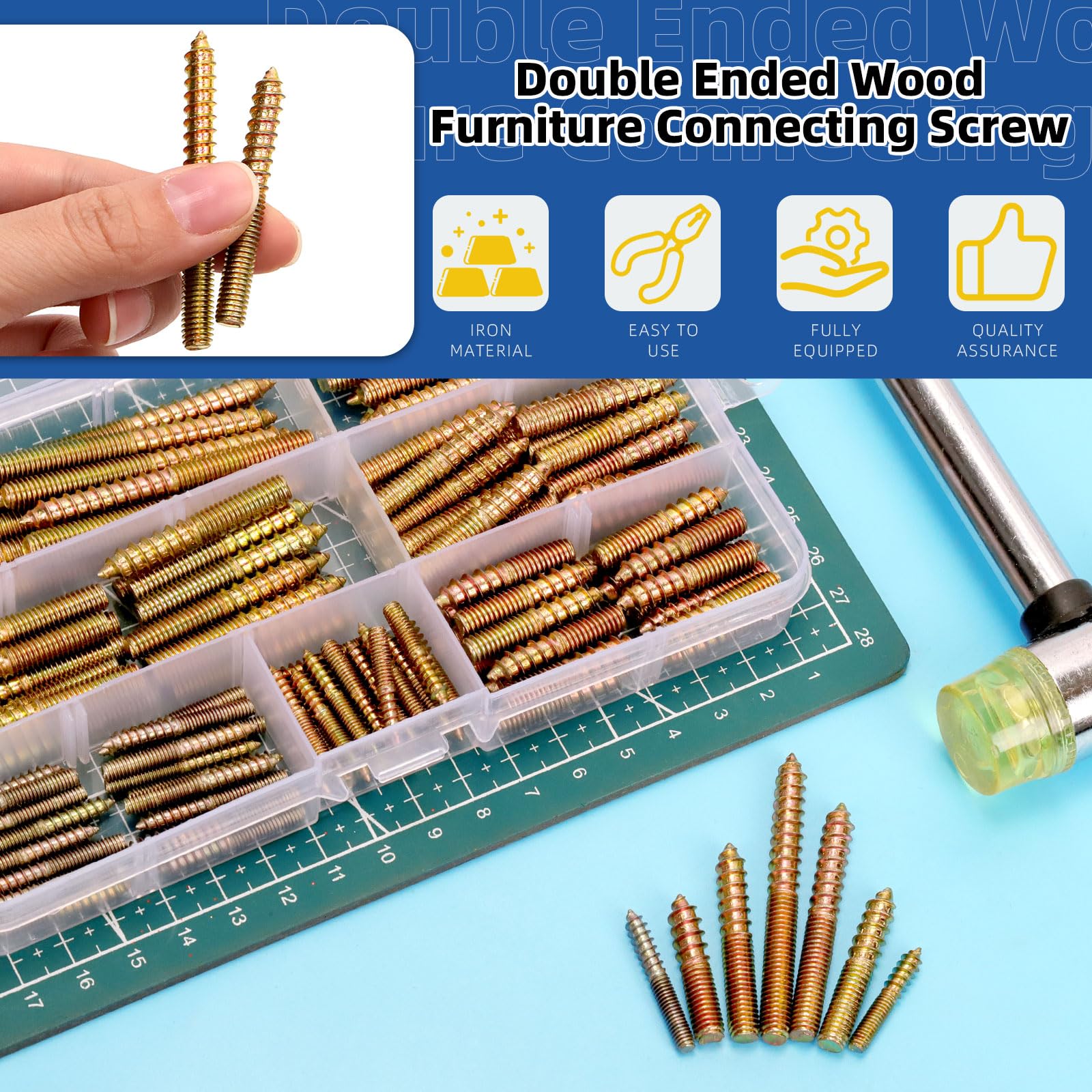 Glarks 120pcs M4 M6 Hanger Bolts Set 25mm 30mm 35mm 40mm 50mm 60mm Length Single Tip Double Headed Bolt Self-Tapping Screw Woodworking Dowel Screws for Connecting Wood - Image 3