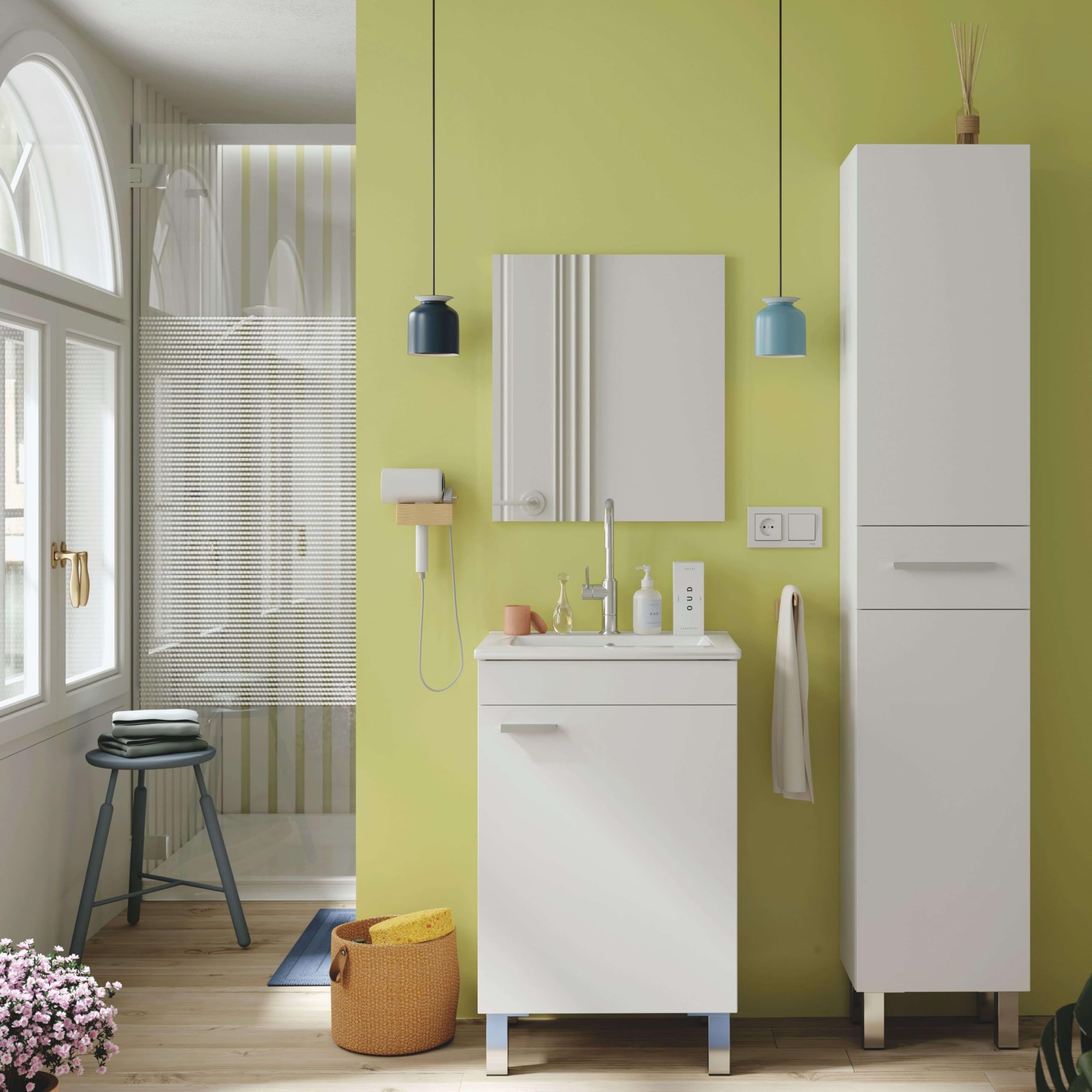 ARKITMOBEL Columna de Baño Athena Estilo Contemporáneo 2 Puertas y 1 cajón Color Blanco Brillo 182x35x31 cm