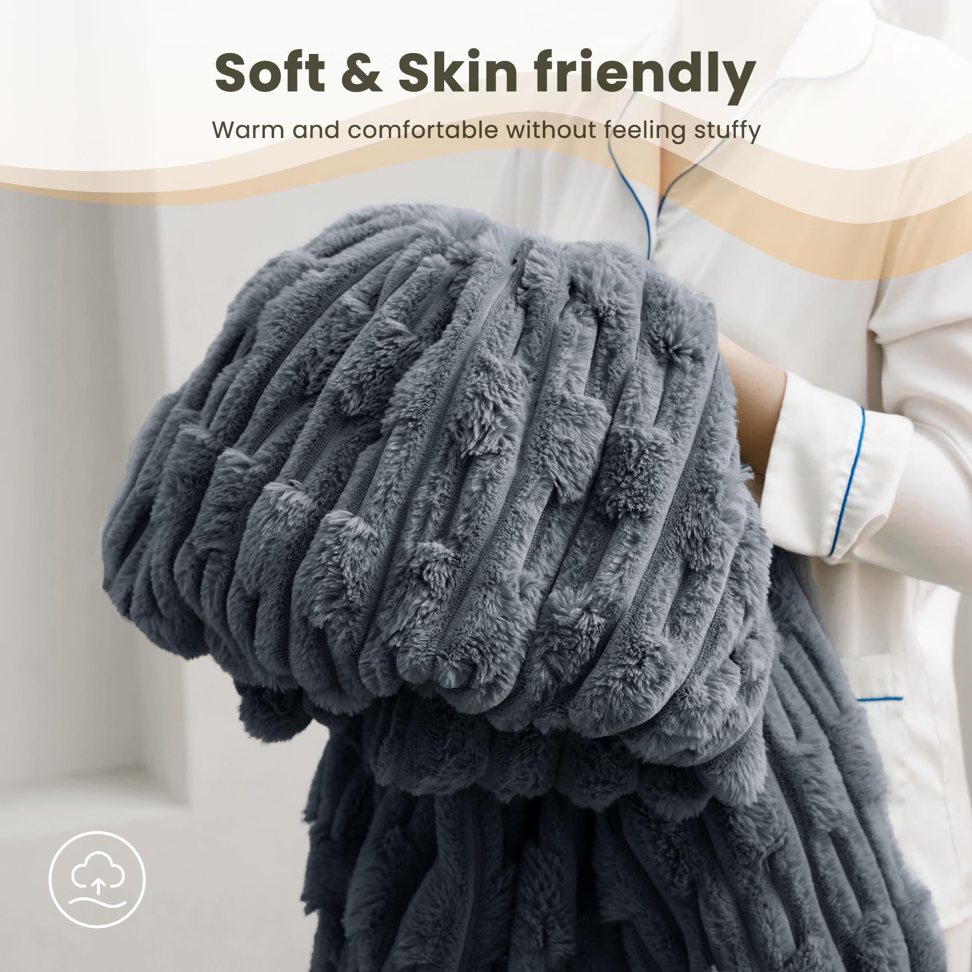 Coperta Elettrica Riscaldante 130x180cm, Tessuto Bambù Peluche Coniglio e Flanella, 6 Livelli di Riscaldamento, Spegnimento Automatico 1-10H, Coperta Termica Lavabile per Letto Divano Ufficio (Grigio)
