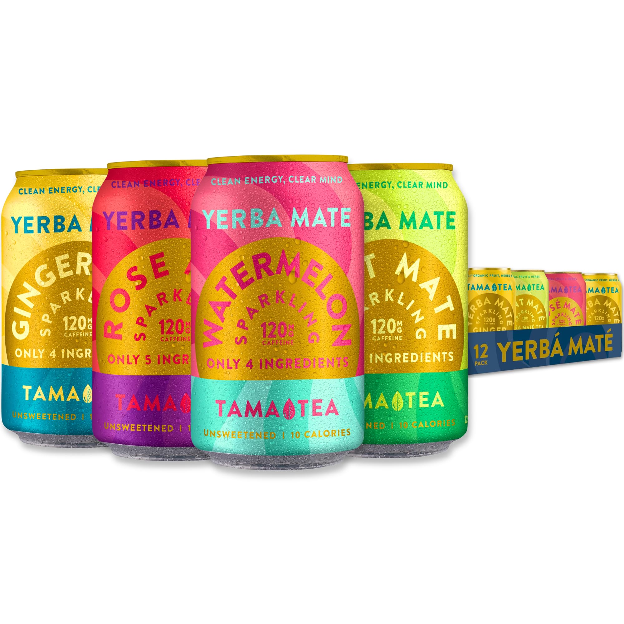 Sparkling Yerba Mate´ Variety Pack by Tama Tea - Made with Real Fruit & Herbs - Zero Sugar, Zero Calories, Non-GMO - Naturally Energizing Yerba Mate´ in Mint Mate´ and Rose Mate´- 12 oz Pack of 12
