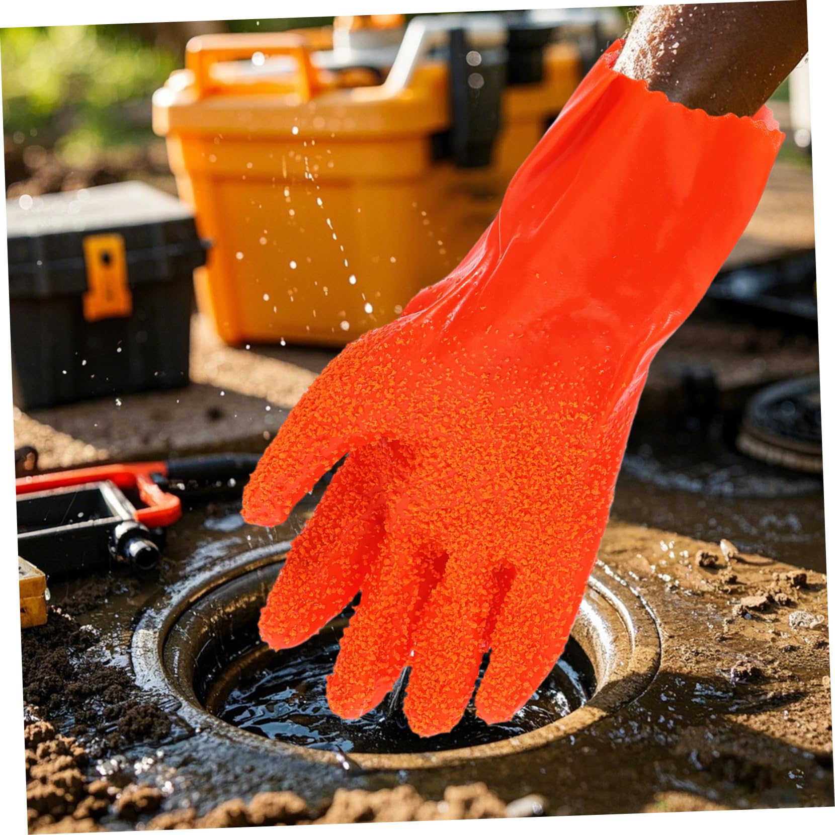POPETPOP Guantes Largos Impermeables de Goma para Limpieza de Tuberías, Resistentes Abrasión Mayor Seguridad para Uso Industrial y Sistemas de Drenaje Domésticos