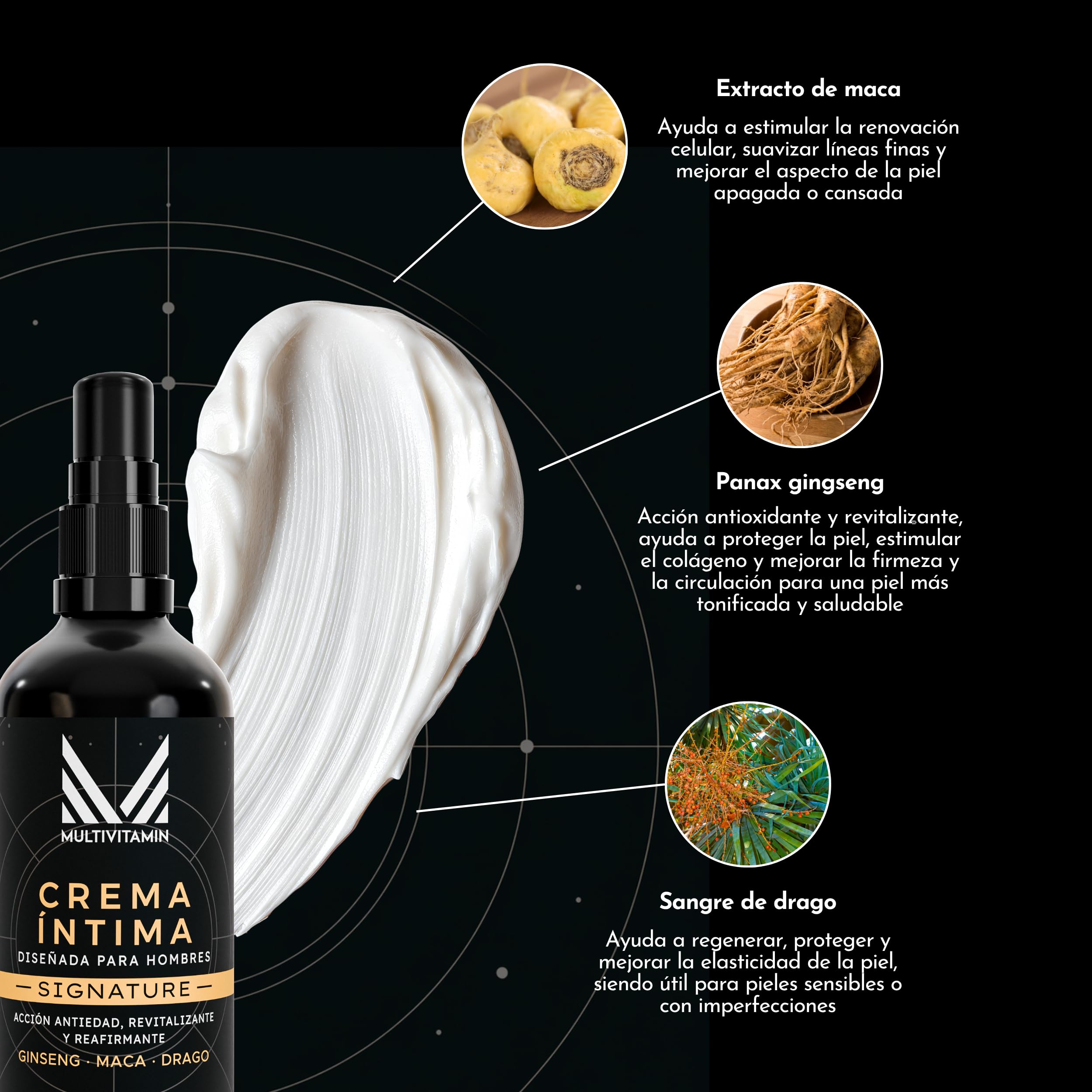 Crema Intima Hombre, 100 ml | Con Ginseng + Maca + Sangre de Drago | Crema Rejuvenecedora Intima Para Pene y Testículos | Acción Revitalizante y Reafirmante | Fabricada en España - Multivitamin