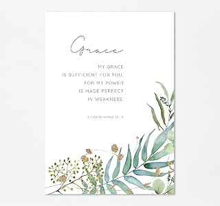 My Grace Wall Art, 2 Corinthians 12 Bible Verse Print, Christian Home Decor Gift Idea A4 UNFRAMED, Crafty Cow Design