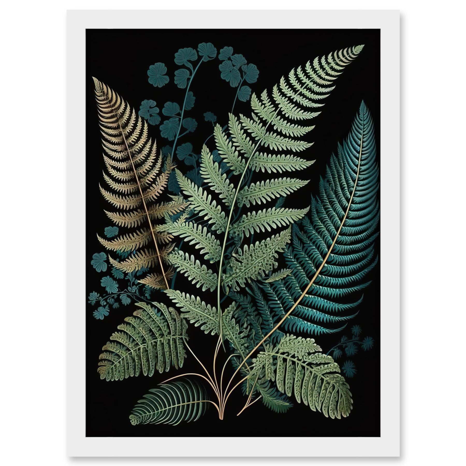 Artery8 Detailed Leaves Fern Fronds Botanical Illustration Artwork Framed A3 Wall Art Print
