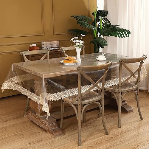 Miniatura 3 de Walrus Protector de mantel de vinilo transparente, impermeable, a prueba de aceite, de plástico, cuadrado, transparente (54 x 54 pulgadas)