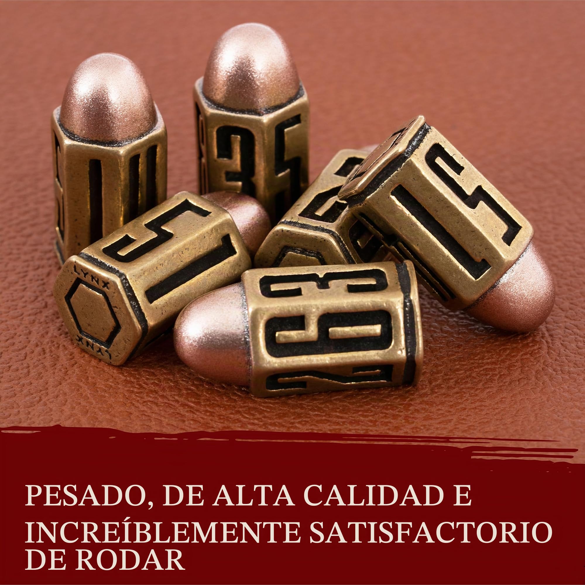 Bullet Metal Dice Set - Seis Dados de Balas D6 en latón - Compatible con DND, Wargames, Juego de rol, D&D, ... Perfecto Regalo/Accesorios de RPG/Dungeons and Dragons/D and D Español.